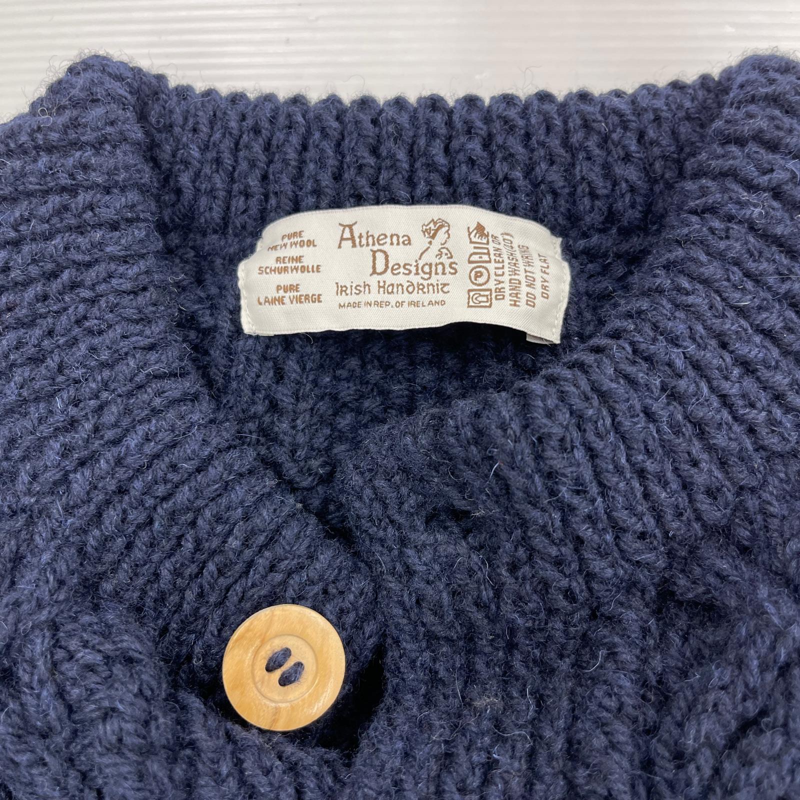 カーディガン ATHENA DESIGNS CREW NECK BUTTON (36) ネイビー