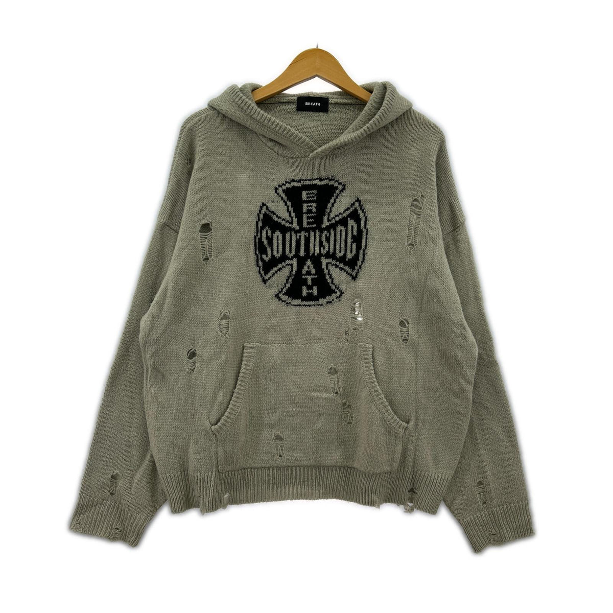 ニット SOUTHSIDE CROSS DAMAGE MOHIR HOODIE (M)黒 M カーキ