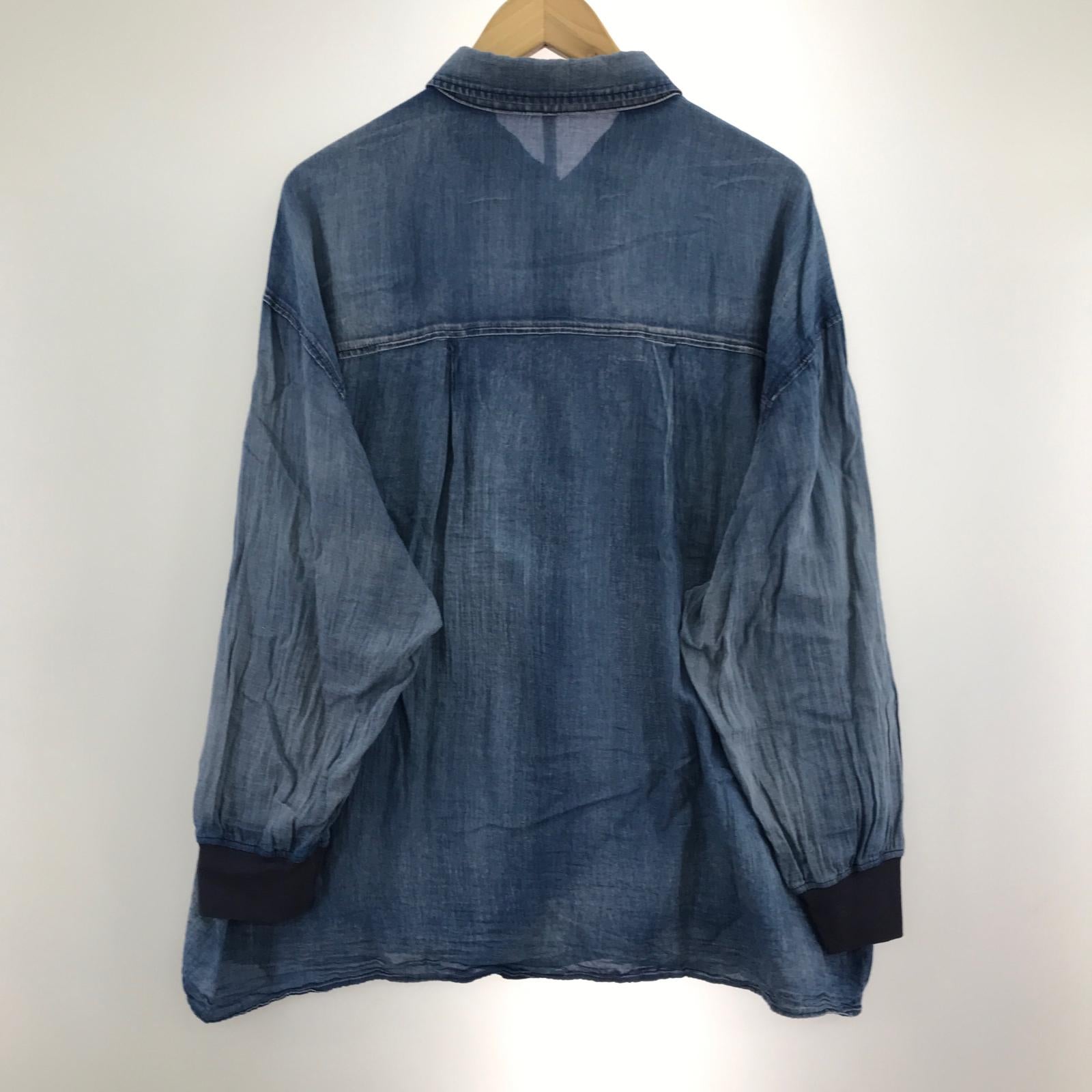 長袖シャツ シアーデニムシャツ 青 ネイビー