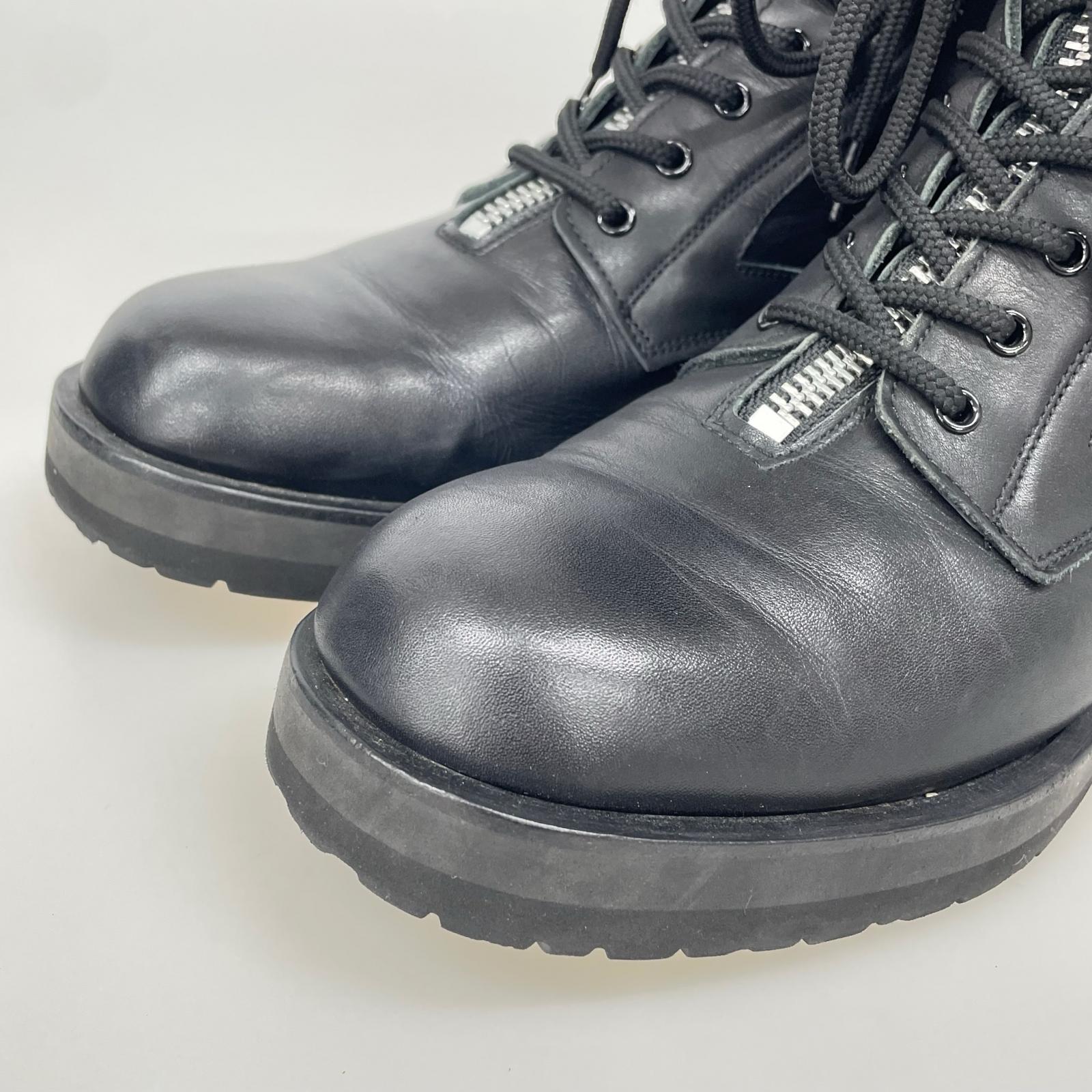 ブーツ pour homme 3ジッパーミリタリーブーツ 黒 ブラック