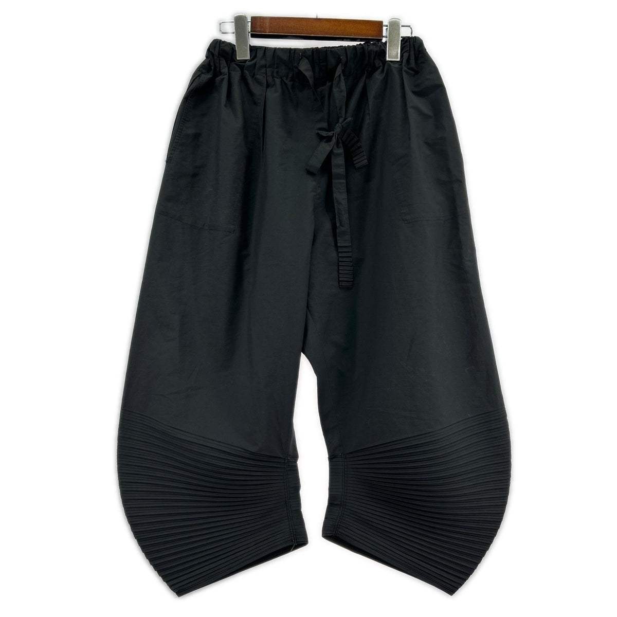 パンツ 裾プリーツクロップドワイドパンツ 黒 2 2 ブラック