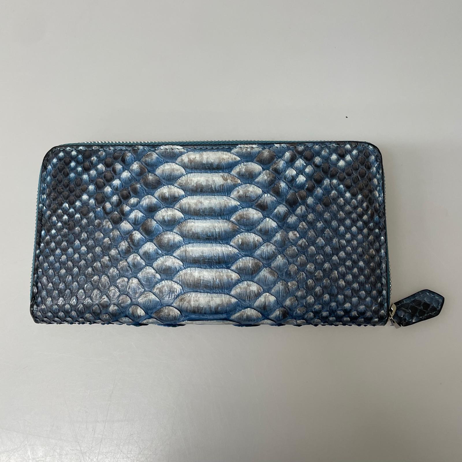 長財布 TaKuMiKA ブルー パイソン ラウンドファスナー ブルー