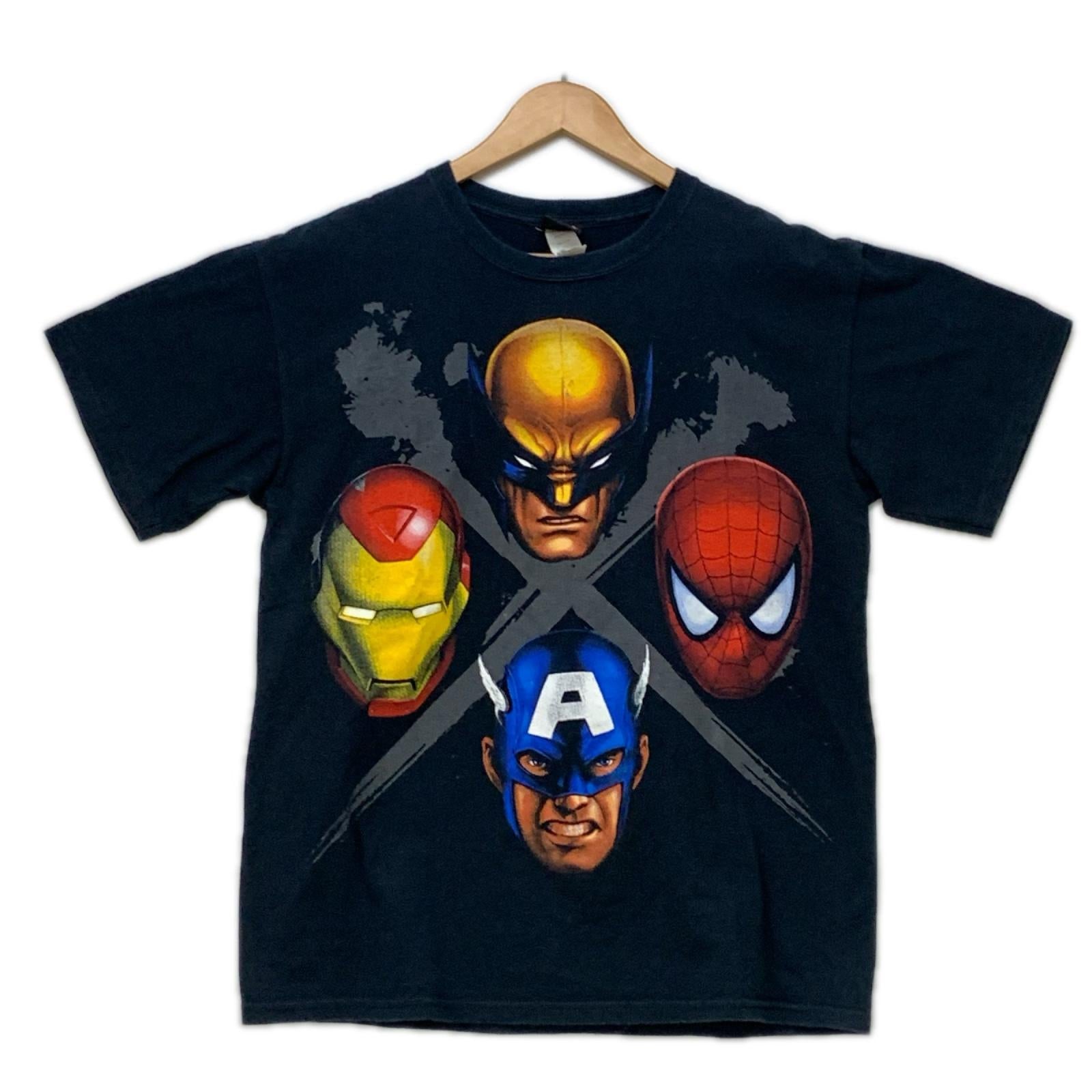 半袖Ｔシャツ MARVEL スパイダーマン×ウルバリン×キャプテンアメリカ×アイアインマン Tee M ブラック M