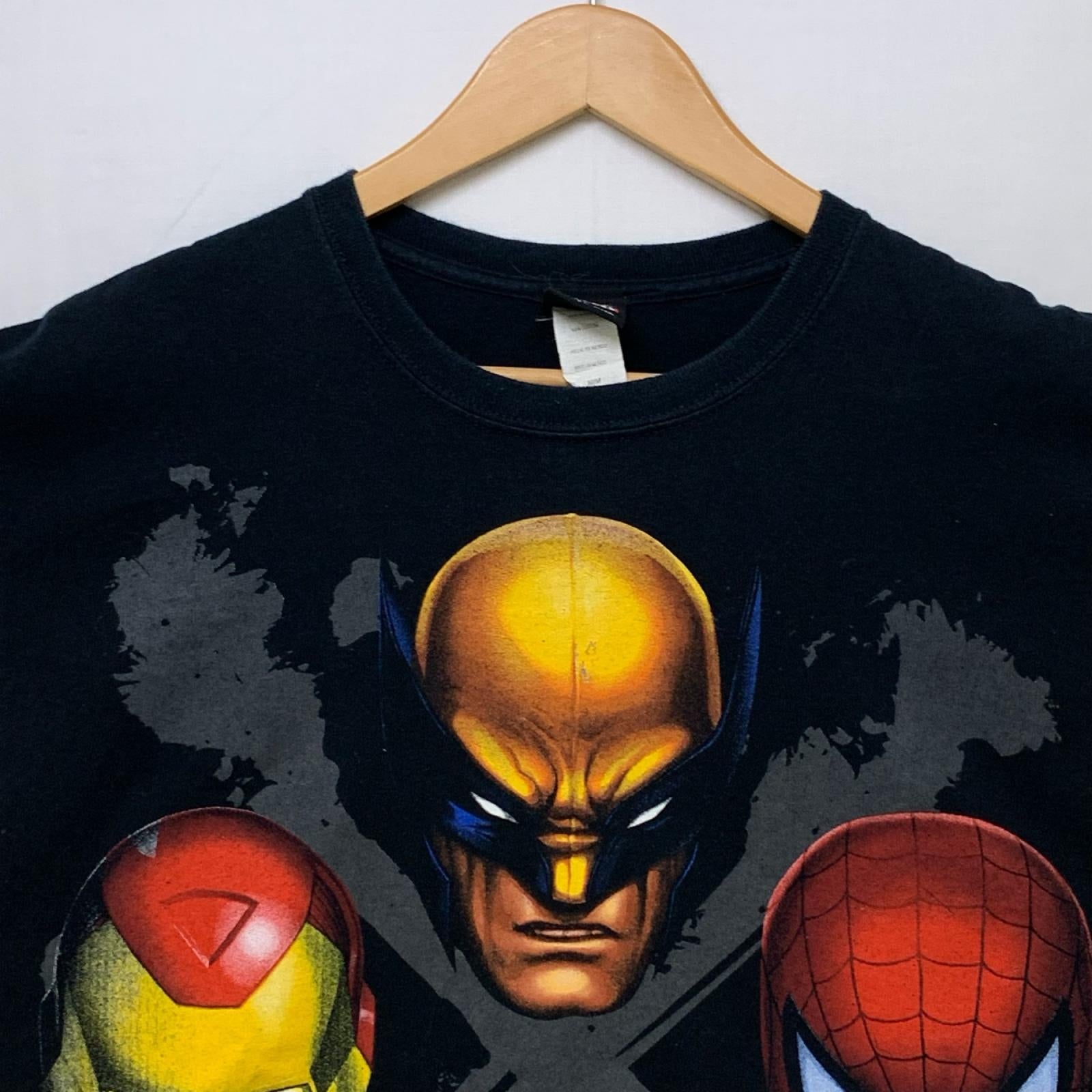 半袖Ｔシャツ MARVEL スパイダーマン×ウルバリン×キャプテンアメリカ×アイアインマン Tee M ブラック M