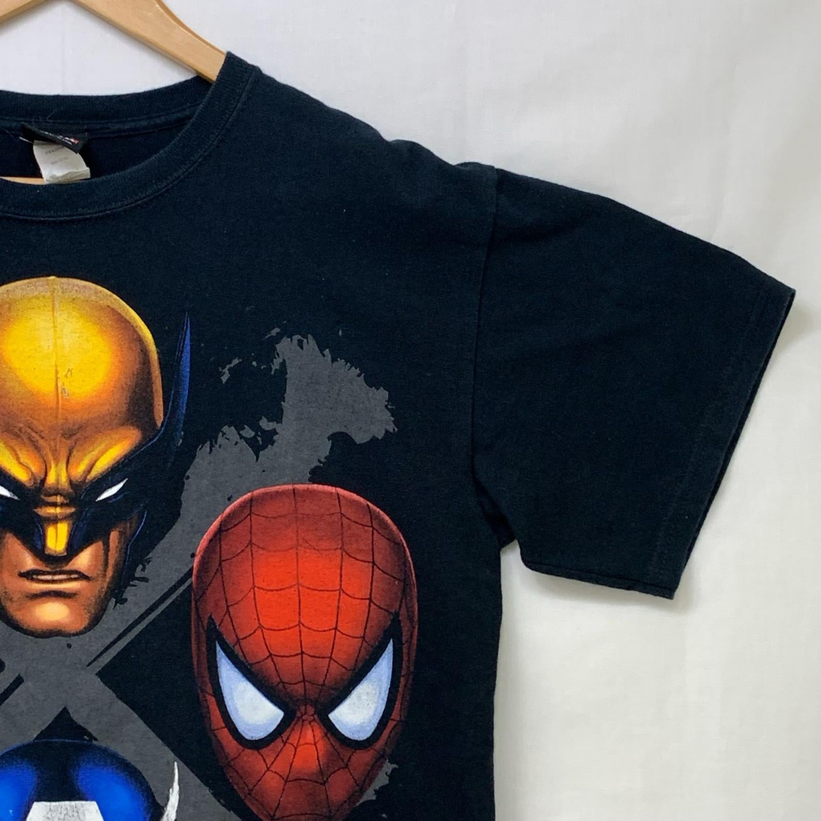 半袖Ｔシャツ MARVEL スパイダーマン×ウルバリン×キャプテンアメリカ×アイアインマン Tee M ブラック M