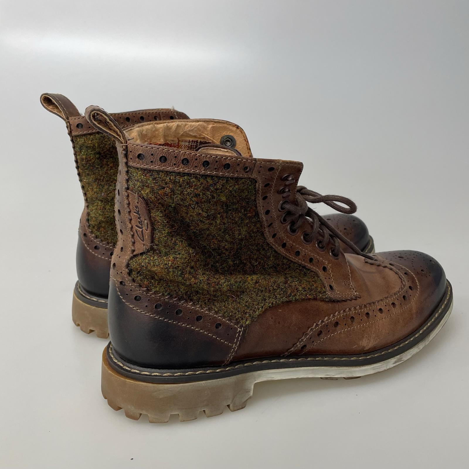 ブーツ Harris Tweed 茶 レザー ブラウン