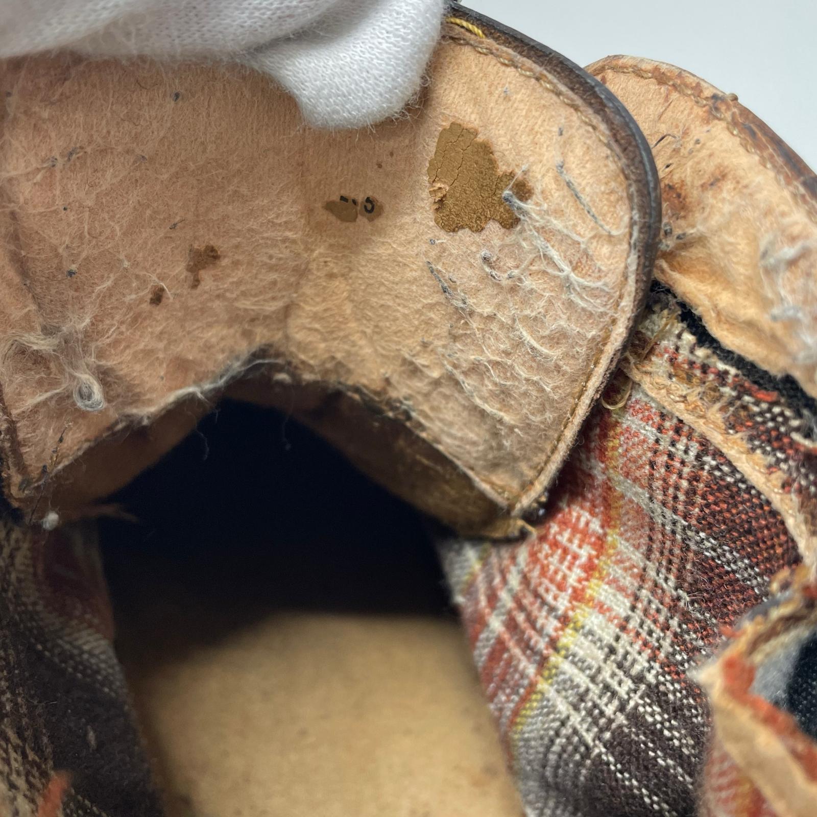 ブーツ Harris Tweed 茶 レザー ブラウン