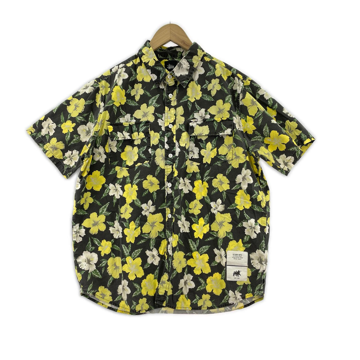 半袖シャツ ボタニカル柄S/Sシャツ L ブラック