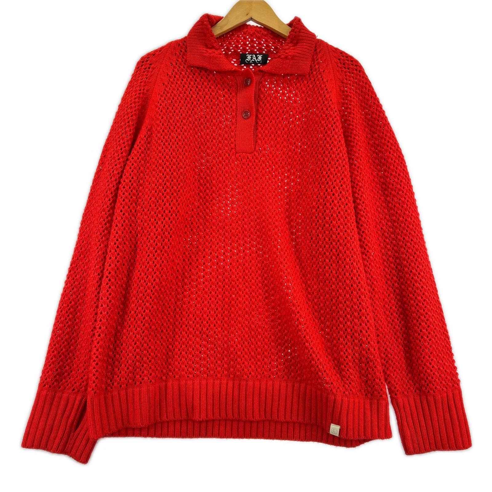 ニット FAF Openwork Knit Polo Shirts 赤 2 2 レッド