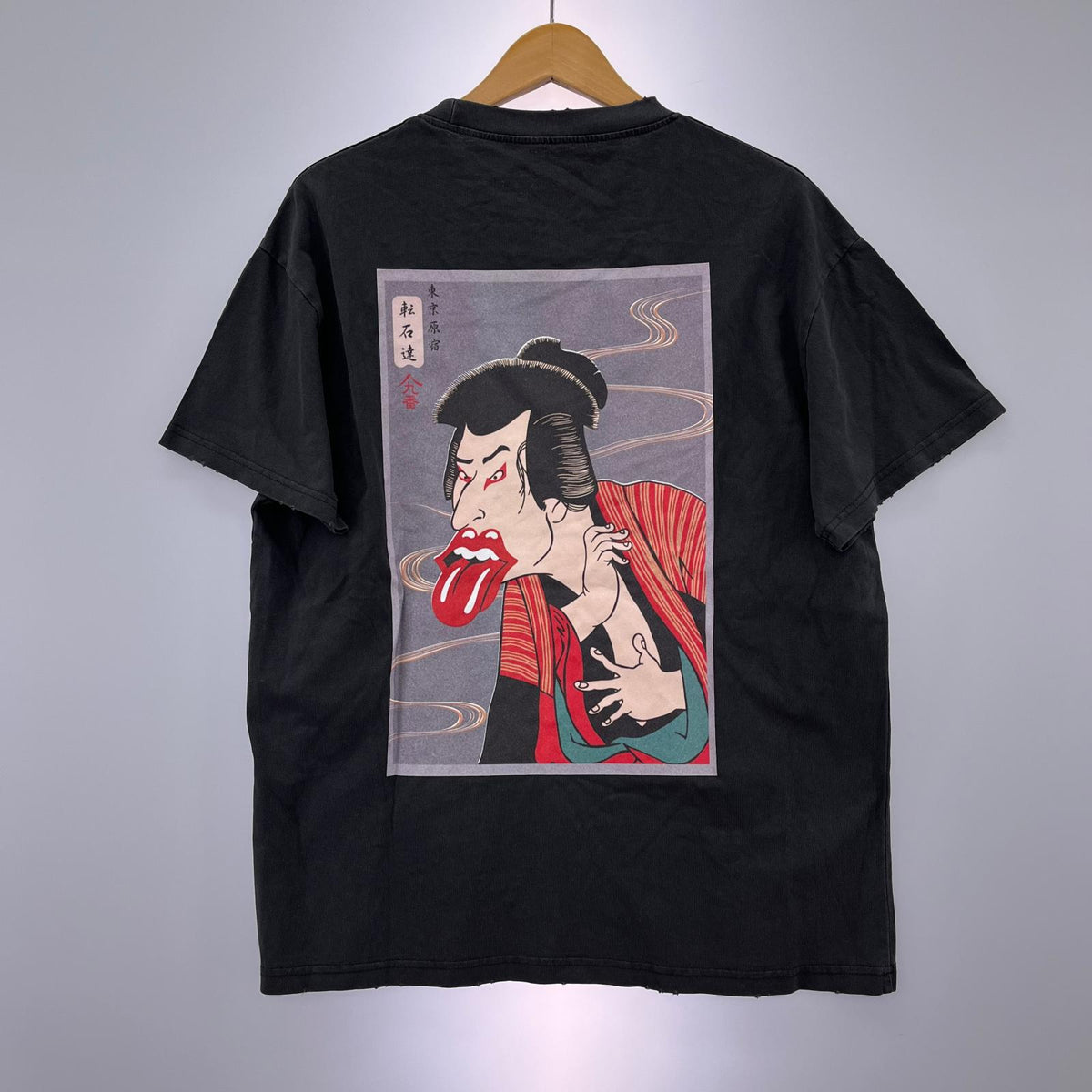 半袖Ｔシャツ ROLLING STONES 浮世絵バックプリント チャコール S S グレー