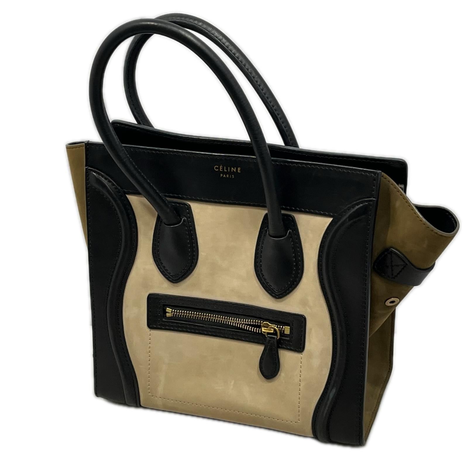 CELINE/ラゲージ ミニショッパー/ブラック×ベージュ