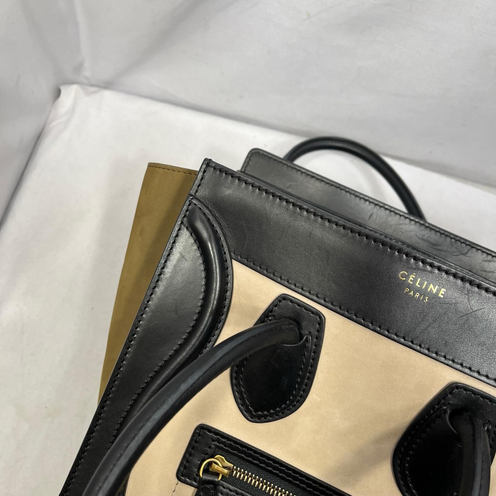CELINE/ラゲージ ミニショッパー/ブラック×ベージュ