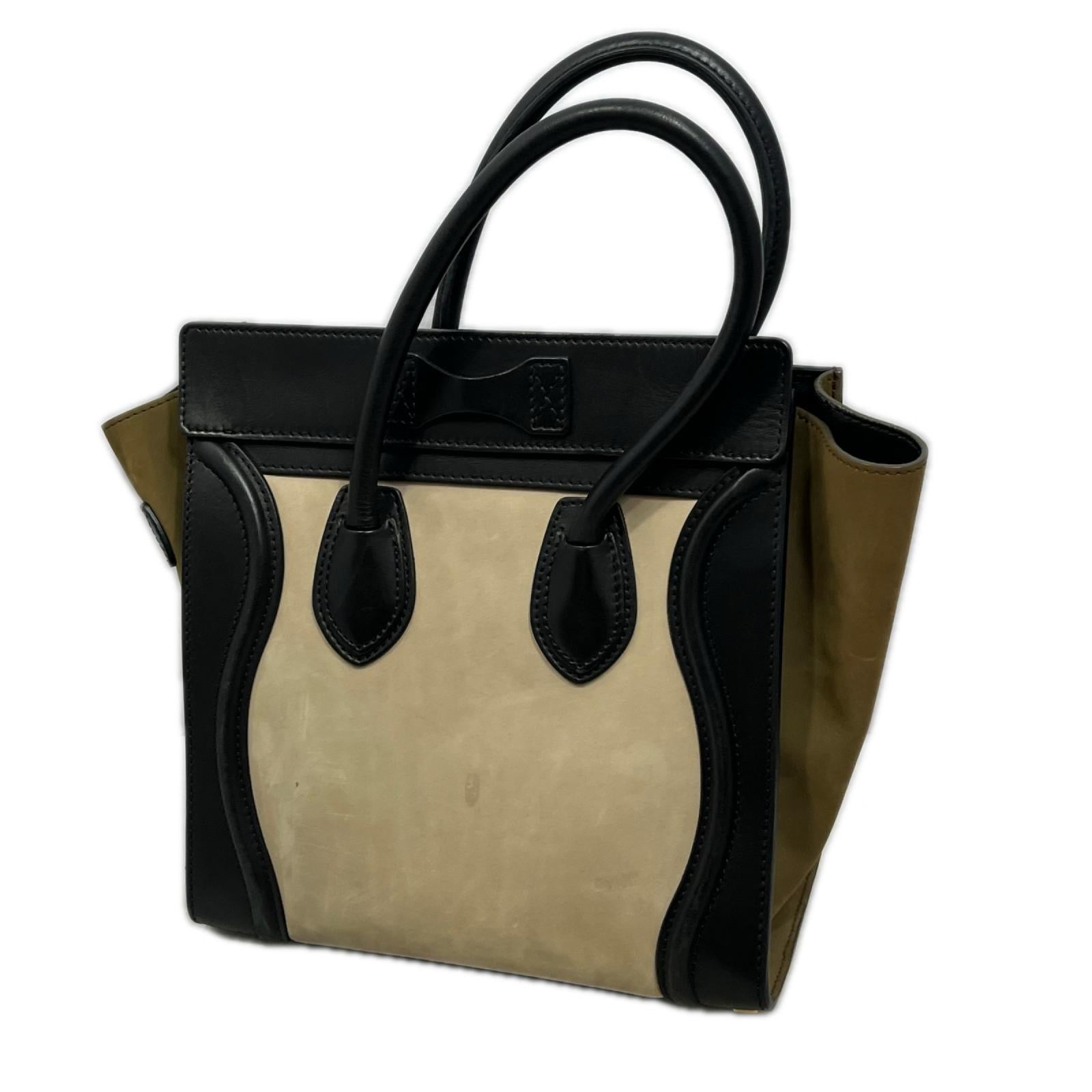 CELINE/ラゲージ ミニショッパー/ブラック×ベージュ