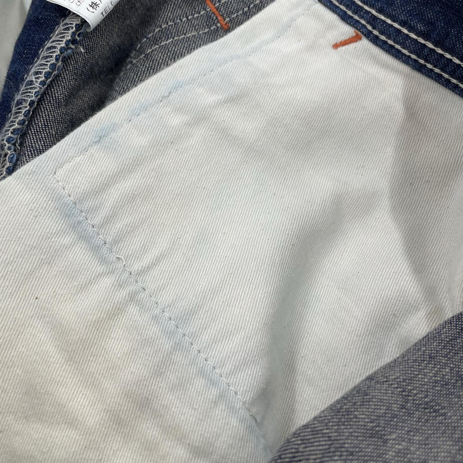 デニムパンツ 10.5oz ダブルニー シンチバック W34 32 ネイビー