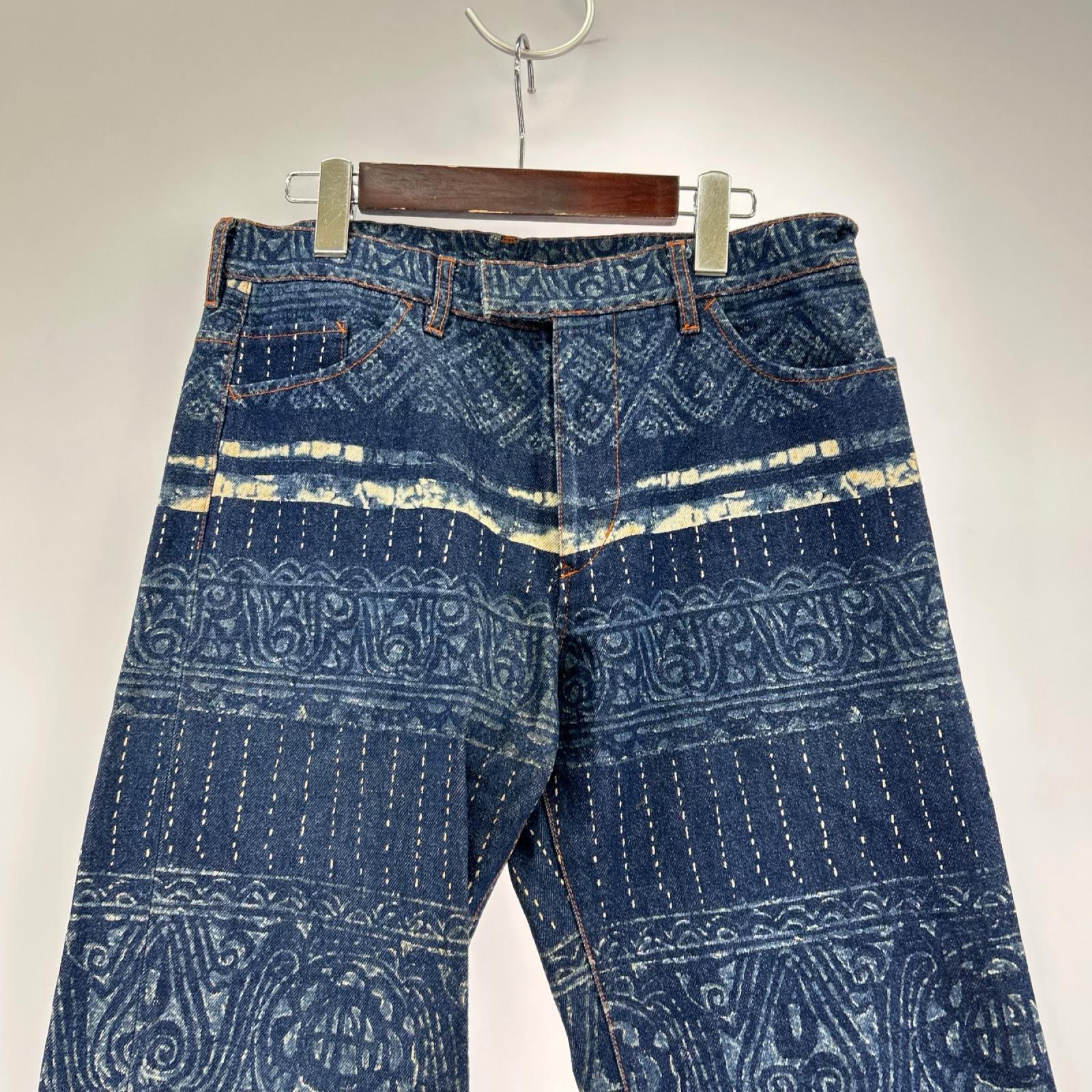 デニムパンツ 90~00s JEAN-PAUL GAULTIER JPG 裾フリンジ 転写ストレートデニム 30