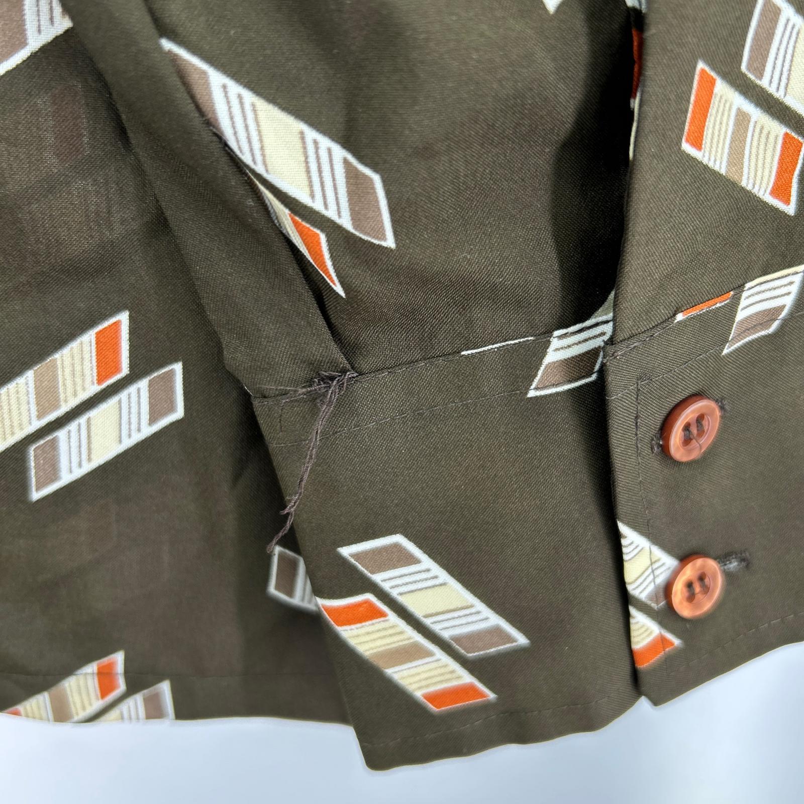 長袖シャツ 70s sears kings road 総柄L/Sｼｬﾂ ﾌﾞﾗｳﾝ L ブラウン