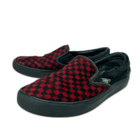 スニーカー Slip-On ハラコ チェック柄 ブラック/レッド 28cm (US10 UK9 1/2 EU46) レッド