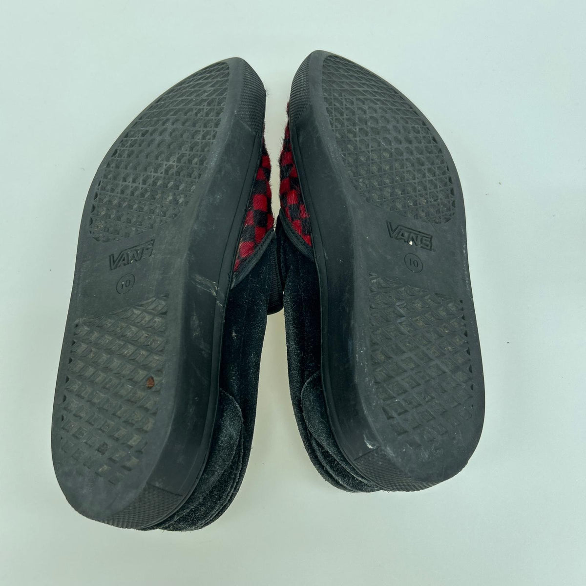 スニーカー Slip-On ハラコ チェック柄 ブラック/レッド 28cm (US10 UK9 1/2 EU46) レッド