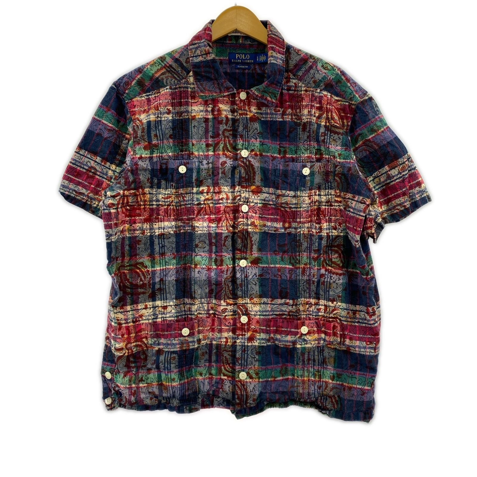 半袖シャツ Indian Madras 花柄ﾏﾄﾞﾗｽﾁｪｯｸｼｬﾂ L