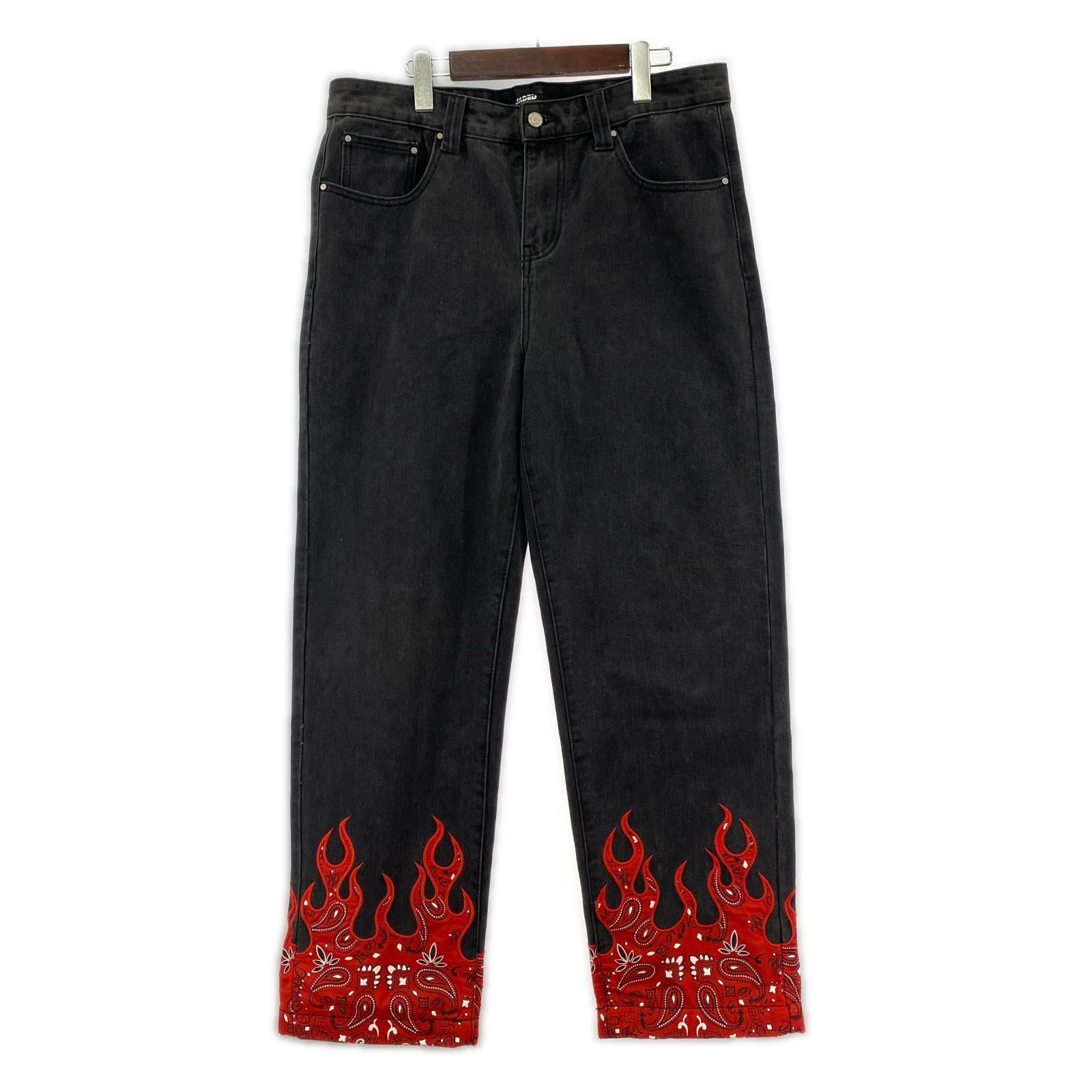 デニムパンツ JADED LONDON 裾フレイム パンツ 黒 Ｗ34 34 ブラック