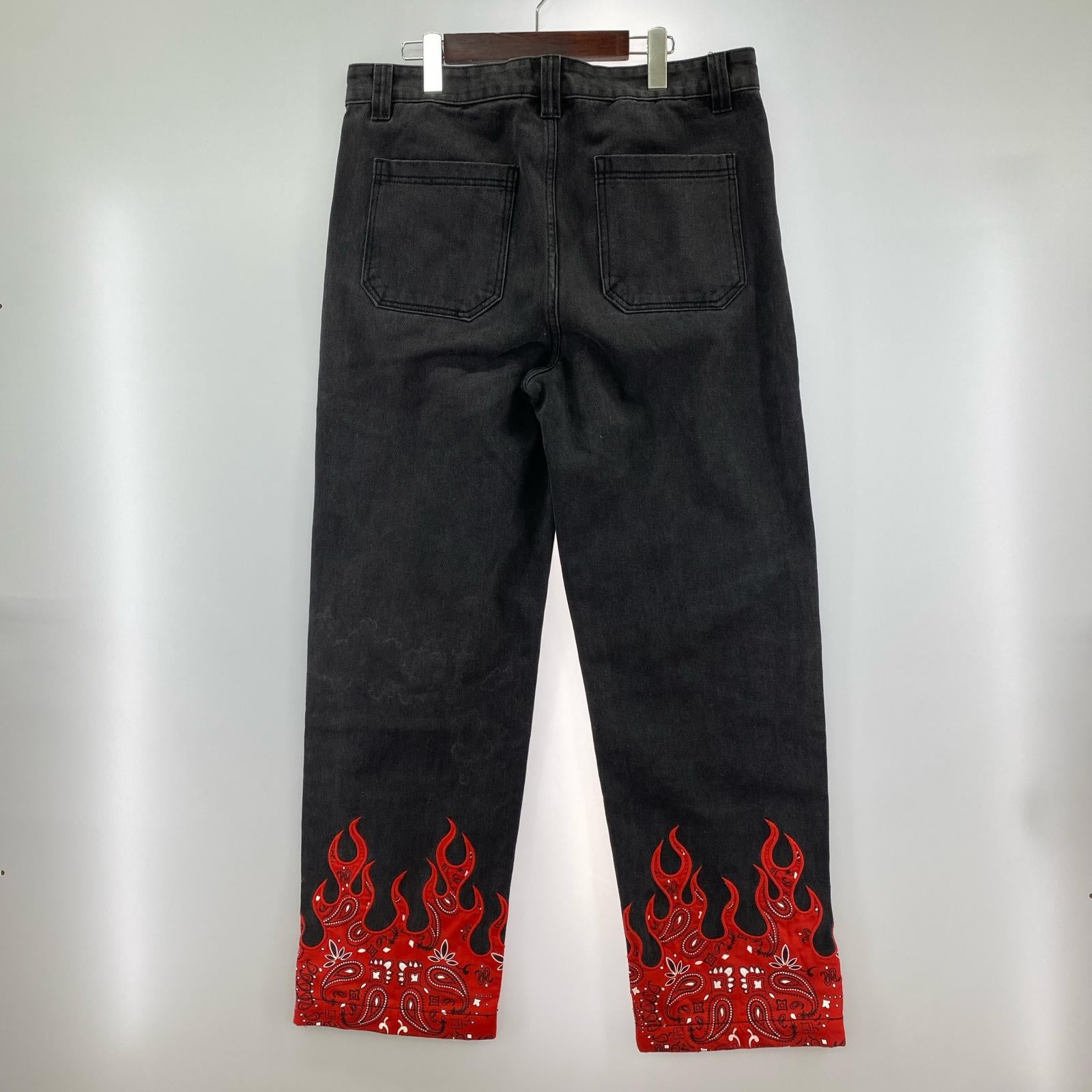 デニムパンツ JADED LONDON 裾フレイム パンツ 黒 Ｗ34 34 ブラック