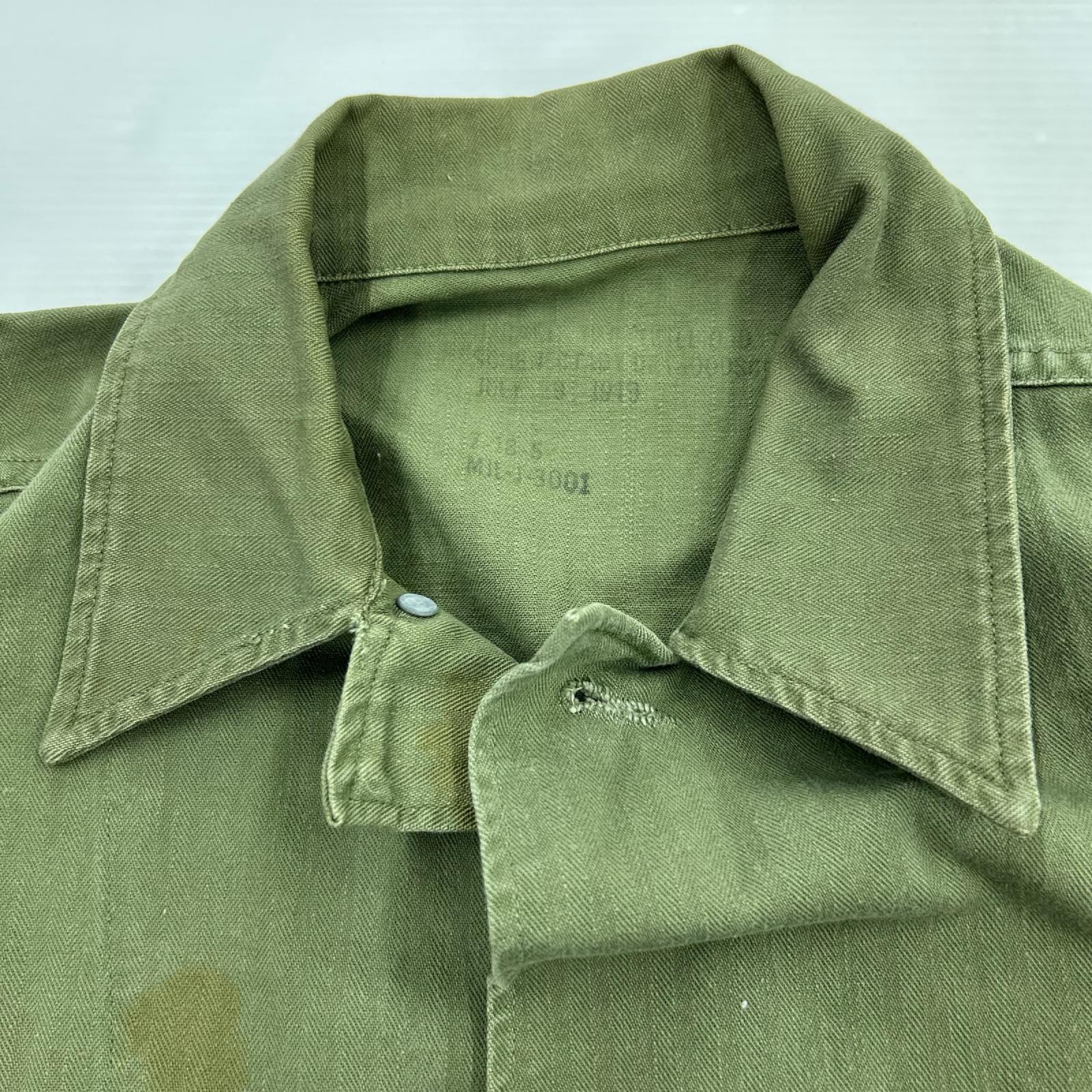 長袖シャツ U.S. ARMY M-47 ミリタリーシャツ 緑 ヘリンボーン グリーン