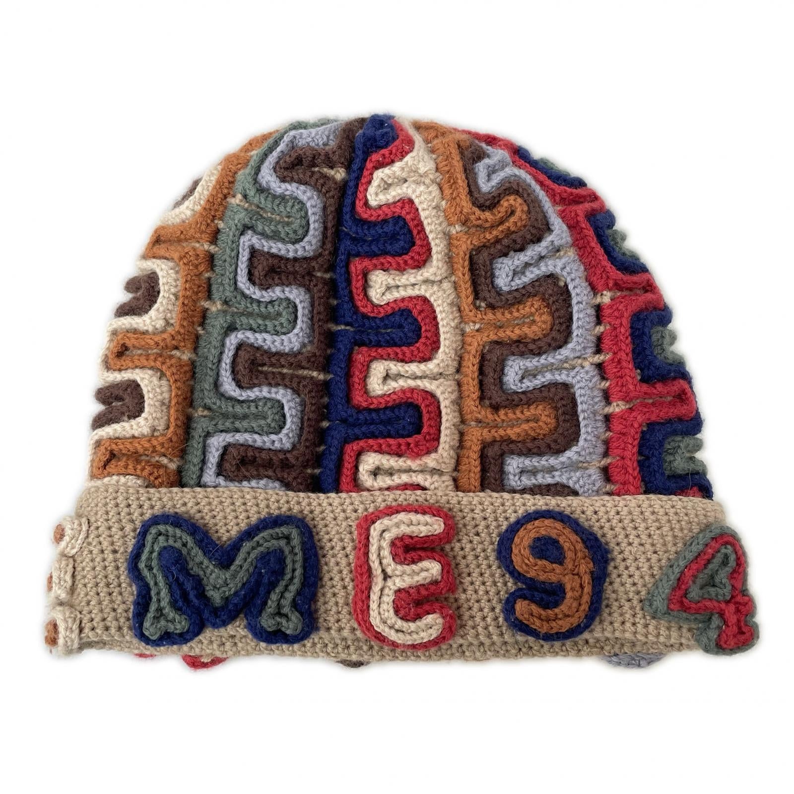 ニットキャップ 24AW Yarn Applique Beanie Khaki マルチカラー