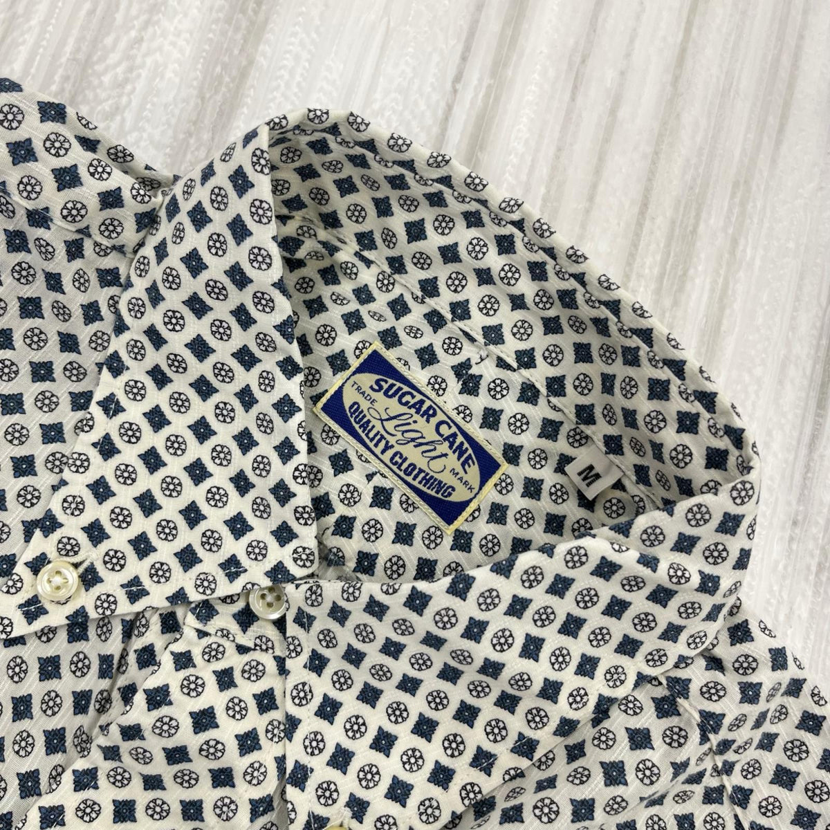 長袖シャツ SUGAR CANE 4oz. SATEEN PRINT WORK SHIRT M 総柄 M ホワイト