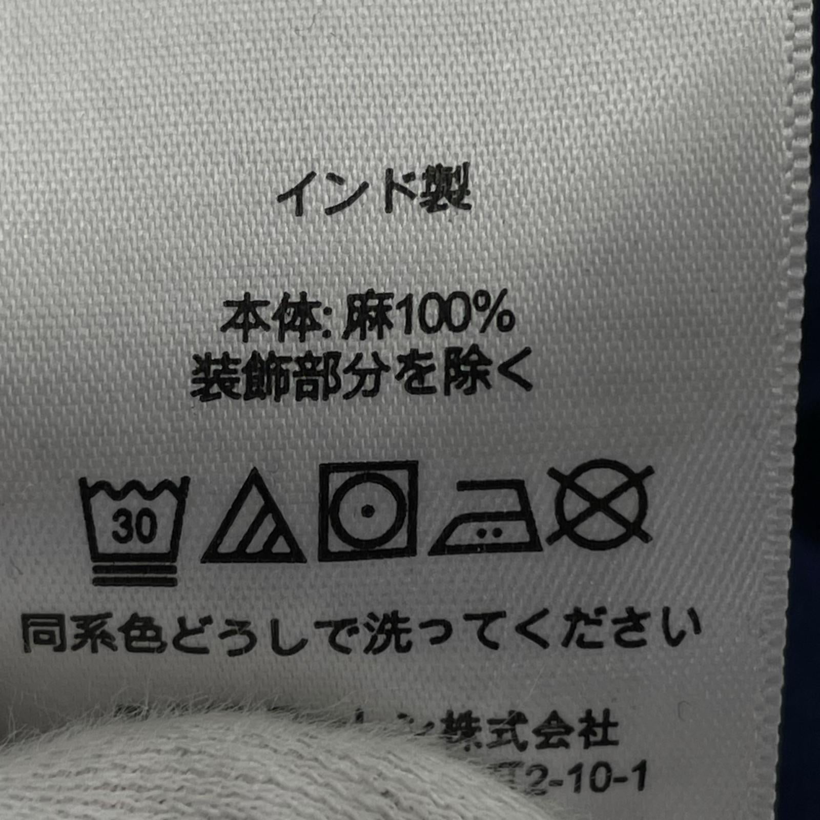 長袖シャツ ﾘﾈﾝ ﾎﾞﾀﾝﾀﾞｳﾝ 刺繍 紺