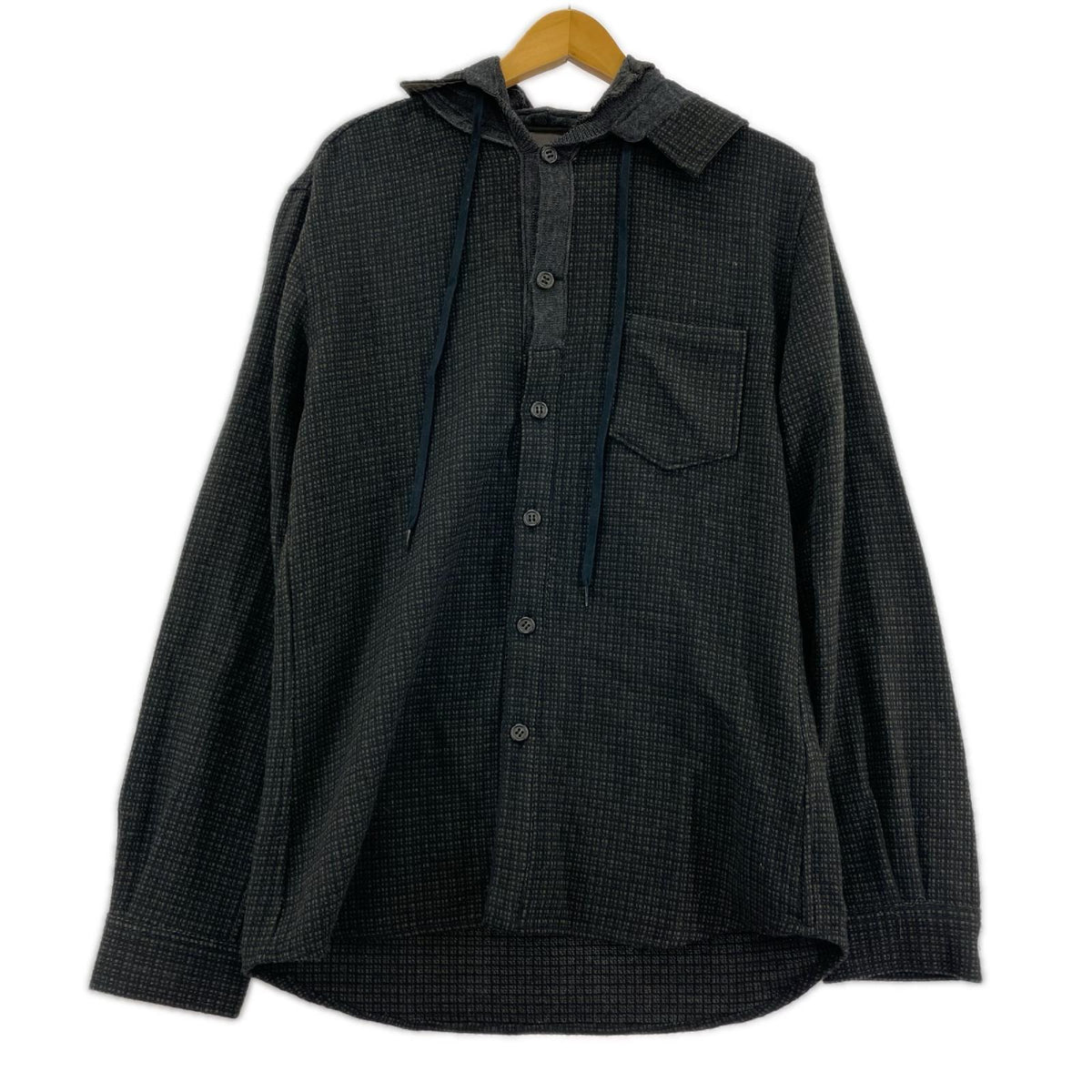 長袖シャツ UNDERCOVER 07AW ウールフーデッドシャツ ブラックチェック (3) 3 ブラック