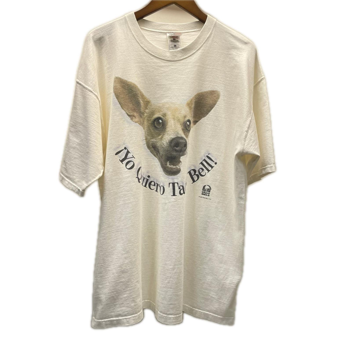 半袖Ｔシャツ 90s TACO BELL チワワ　プリントTシャツ 1998年 ﾌﾙｰﾂ2枚ﾀｸﾞ LL ホワイト