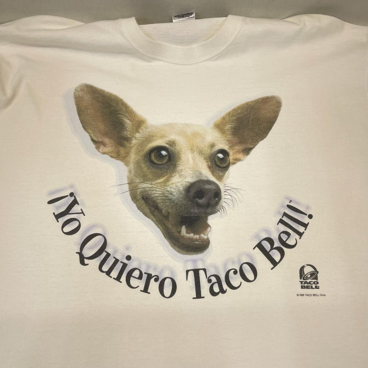 半袖Ｔシャツ 90s TACO BELL チワワ　プリントTシャツ 1998年 ﾌﾙｰﾂ2枚ﾀｸﾞ LL ホワイト