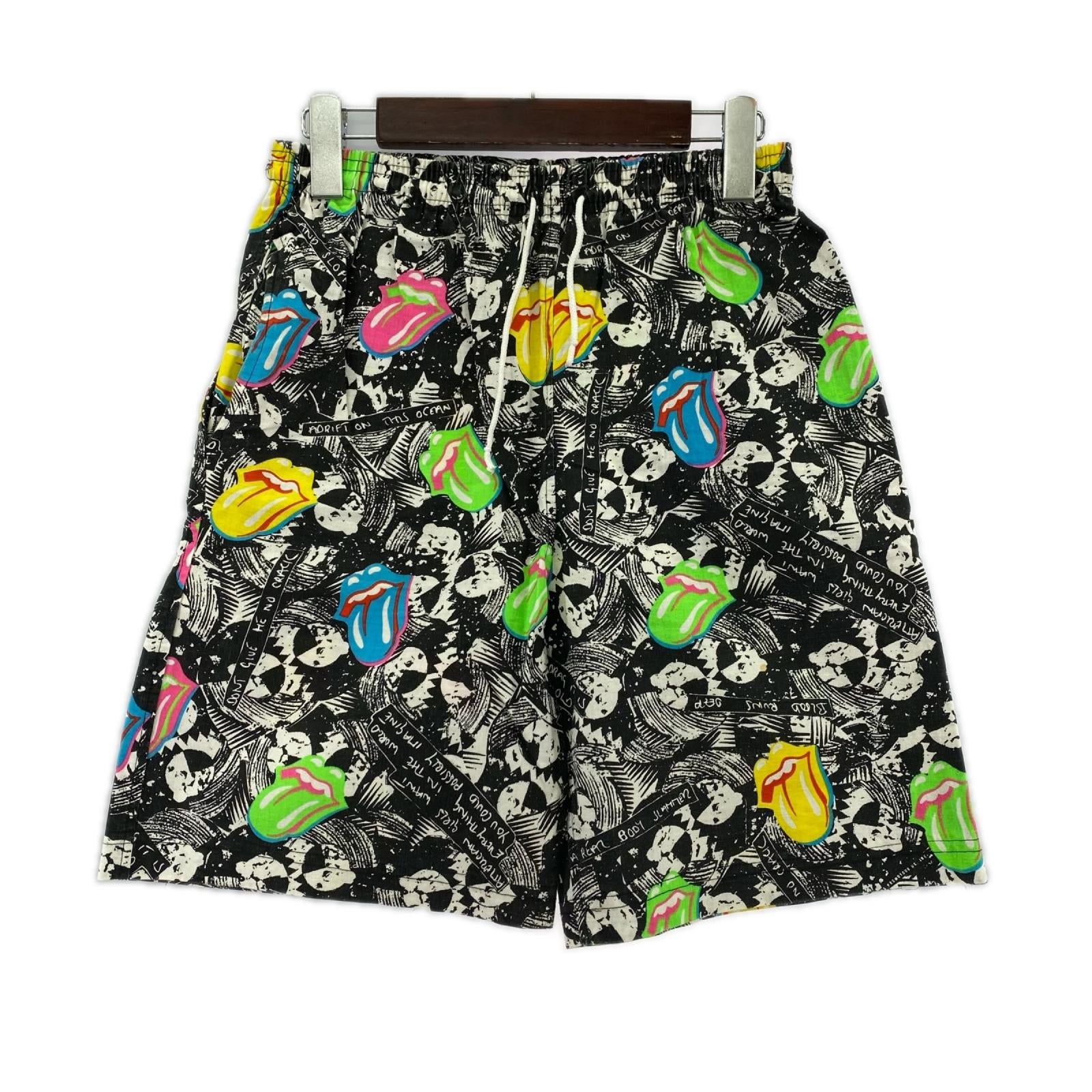 ショートパンツ ROLLING STONES イージーショーツ M 総柄 M ブラック
