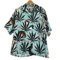 半袖シャツ ×HIGH TIMES 総柄 アロハシャツ 青 L L ブルー