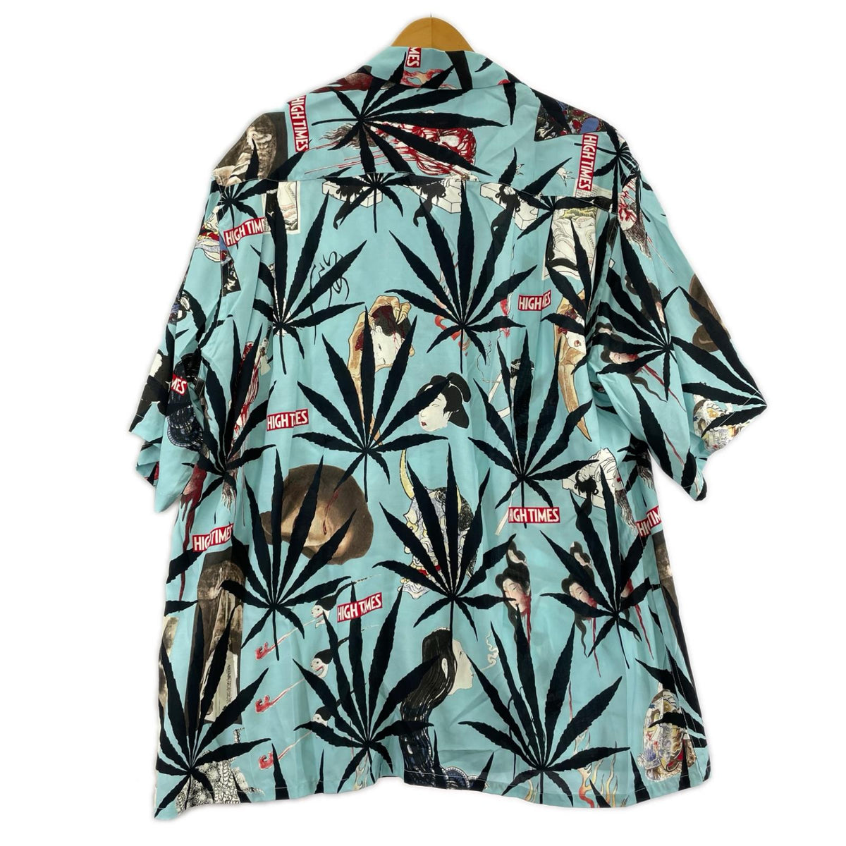 半袖シャツ ×HIGH TIMES 総柄 アロハシャツ 青 L L ブルー