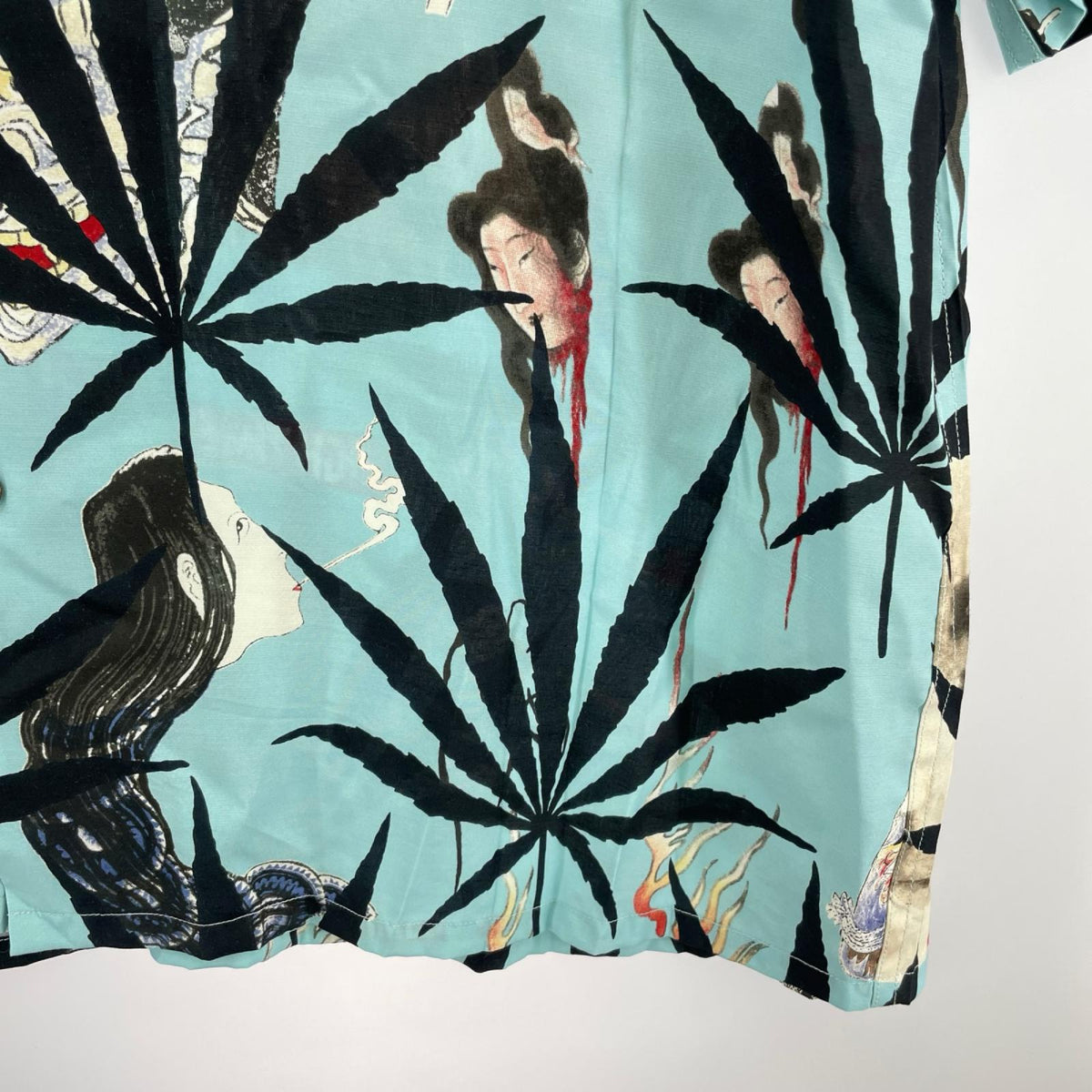 半袖シャツ ×HIGH TIMES 総柄 アロハシャツ 青 L L ブルー