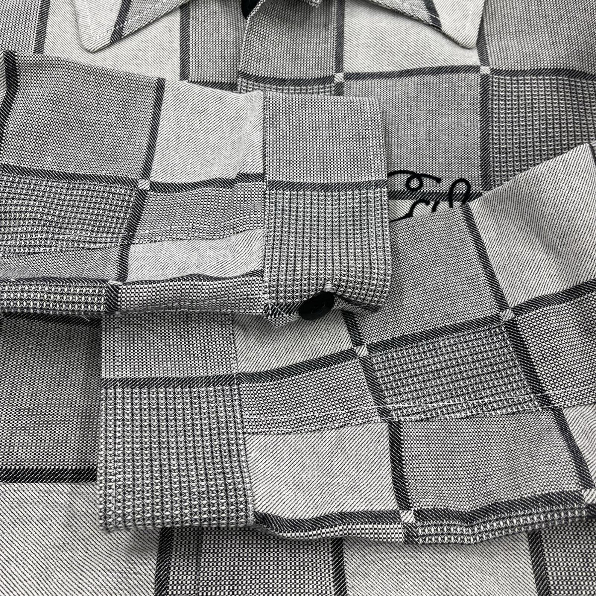 長袖シャツ BLOCK CHECK OVERSIZE SHIRT JACKET グレー M M グレー