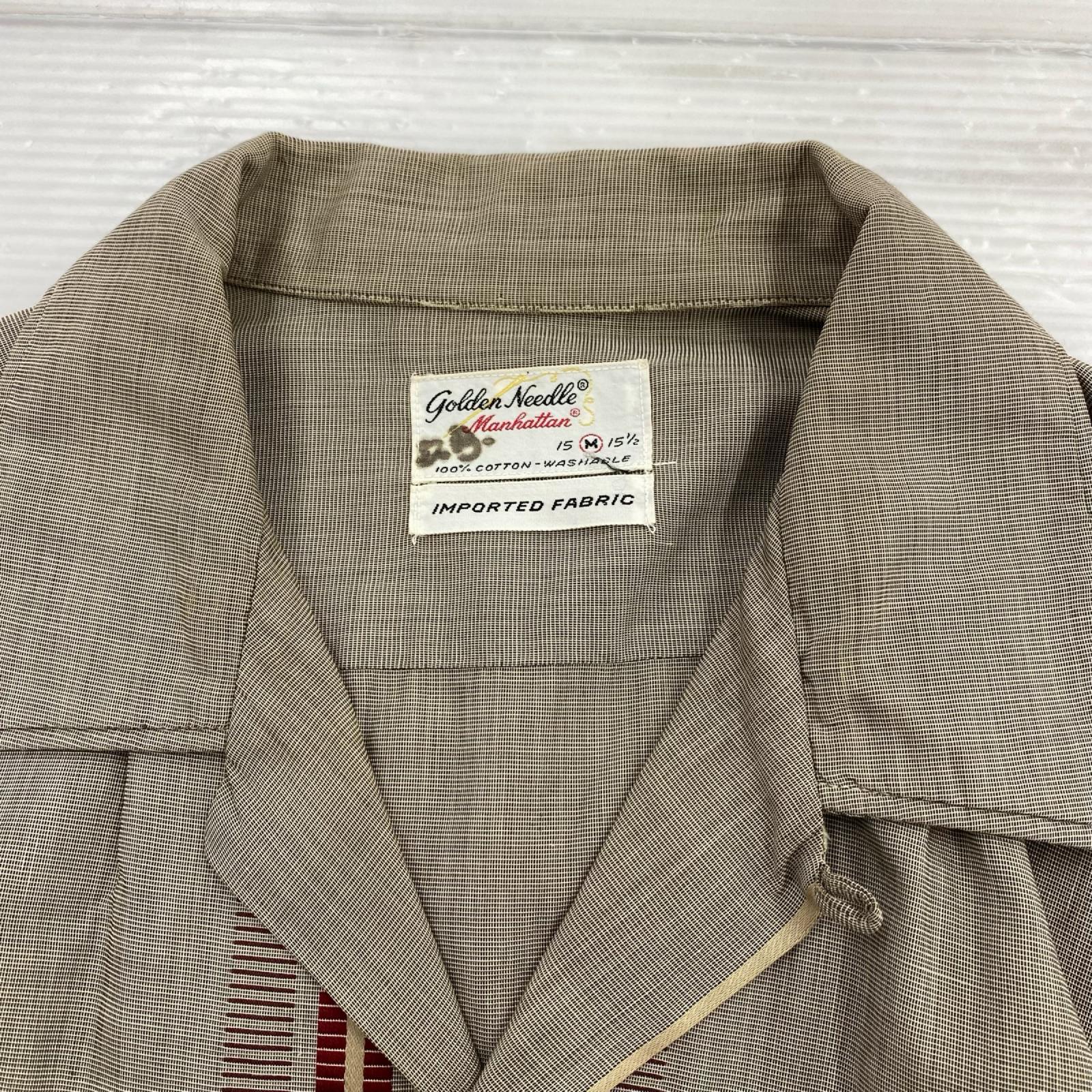 長袖シャツ 50s Golden Needle 開襟シャツ (M) 茶 M グレー