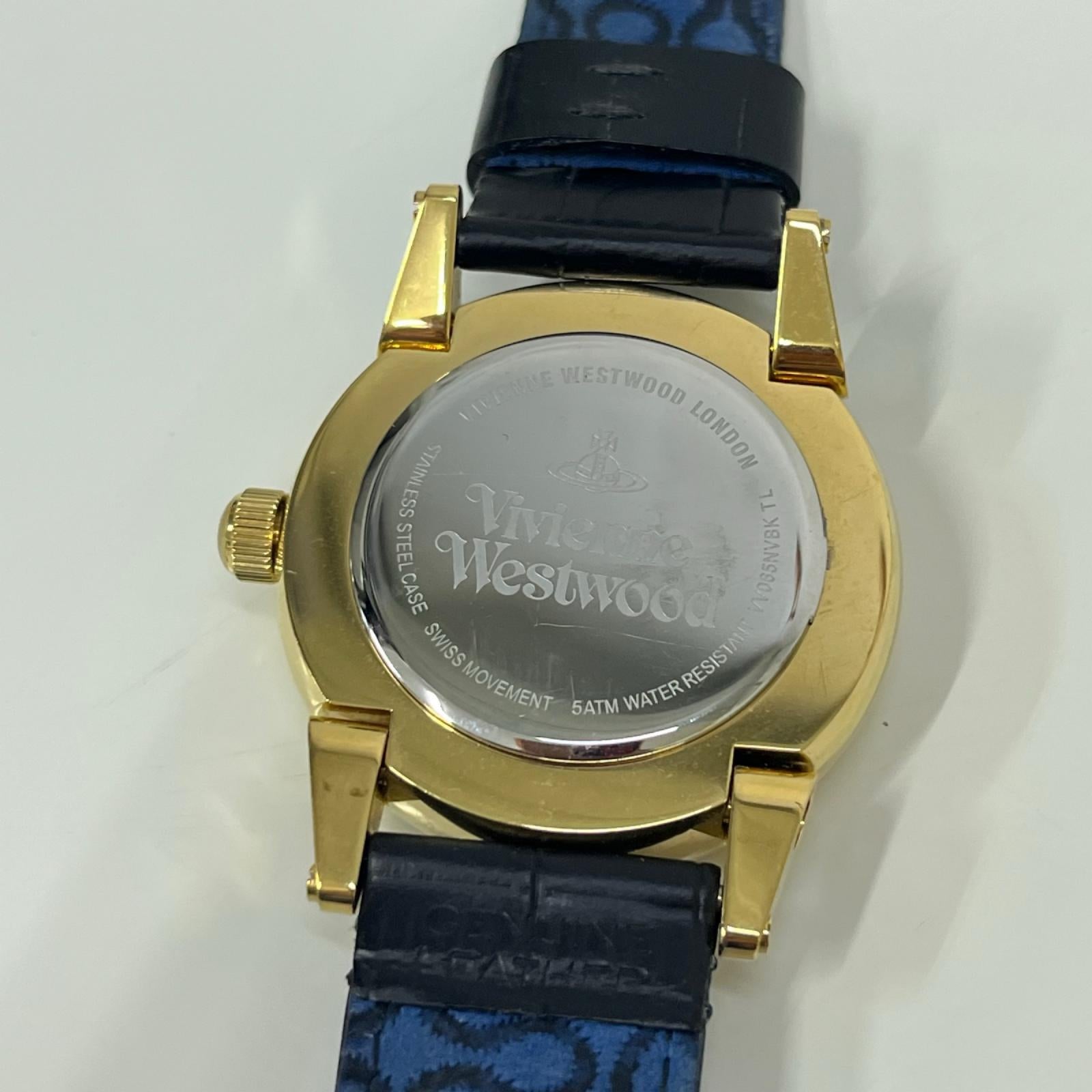 腕時計 Vivienne Westwood ﾐﾆｵｰﾌﾞ ｱﾅﾛｸﾞ腕時計 ｸｫｰﾂ ﾈｲﾋﾞｰ×ｺﾞｰﾙﾄﾞ