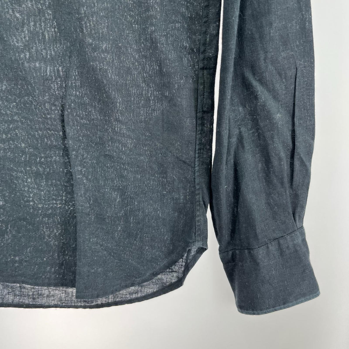 長袖シャツ ﾌﾟﾙｵｰﾊﾞｰｼｬﾂ ﾘﾈﾝ混 黒 M M ブラック