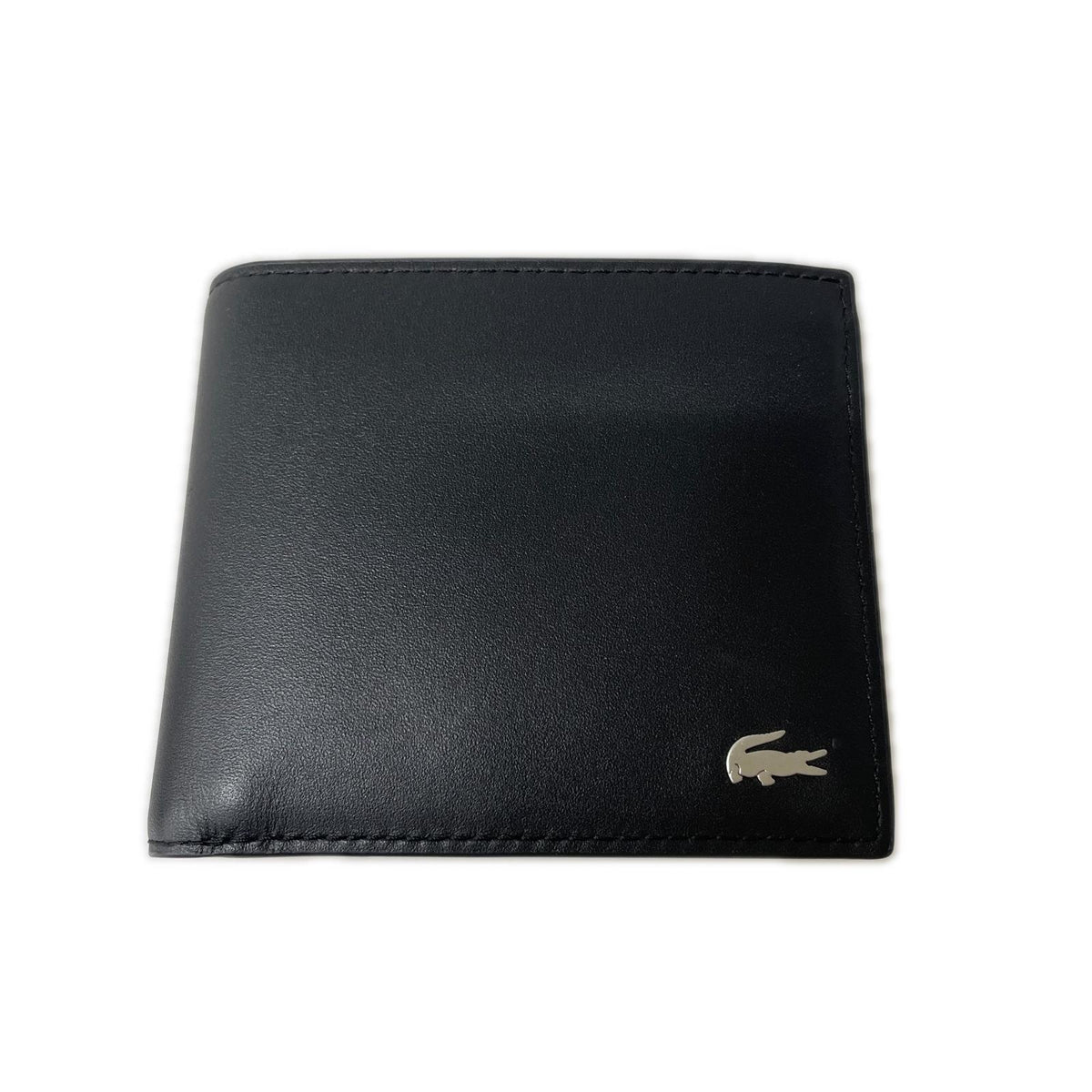 コンパクトウォレット LACOSTE レザーコンパクト財布 黒 ブラック