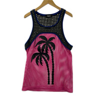 タンクトップ DSQUARED2 スタッズメッシュタンクトップ XS ブラック×ピンク