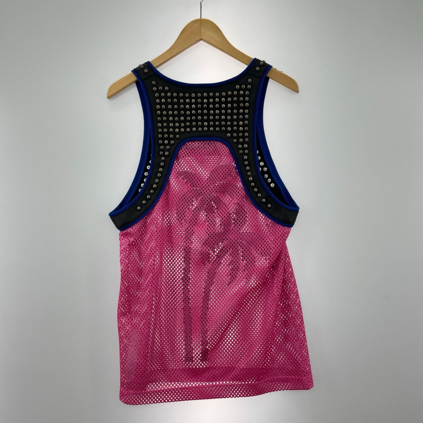 タンクトップ DSQUARED2 スタッズメッシュタンクトップ XS ブラック×ピンク