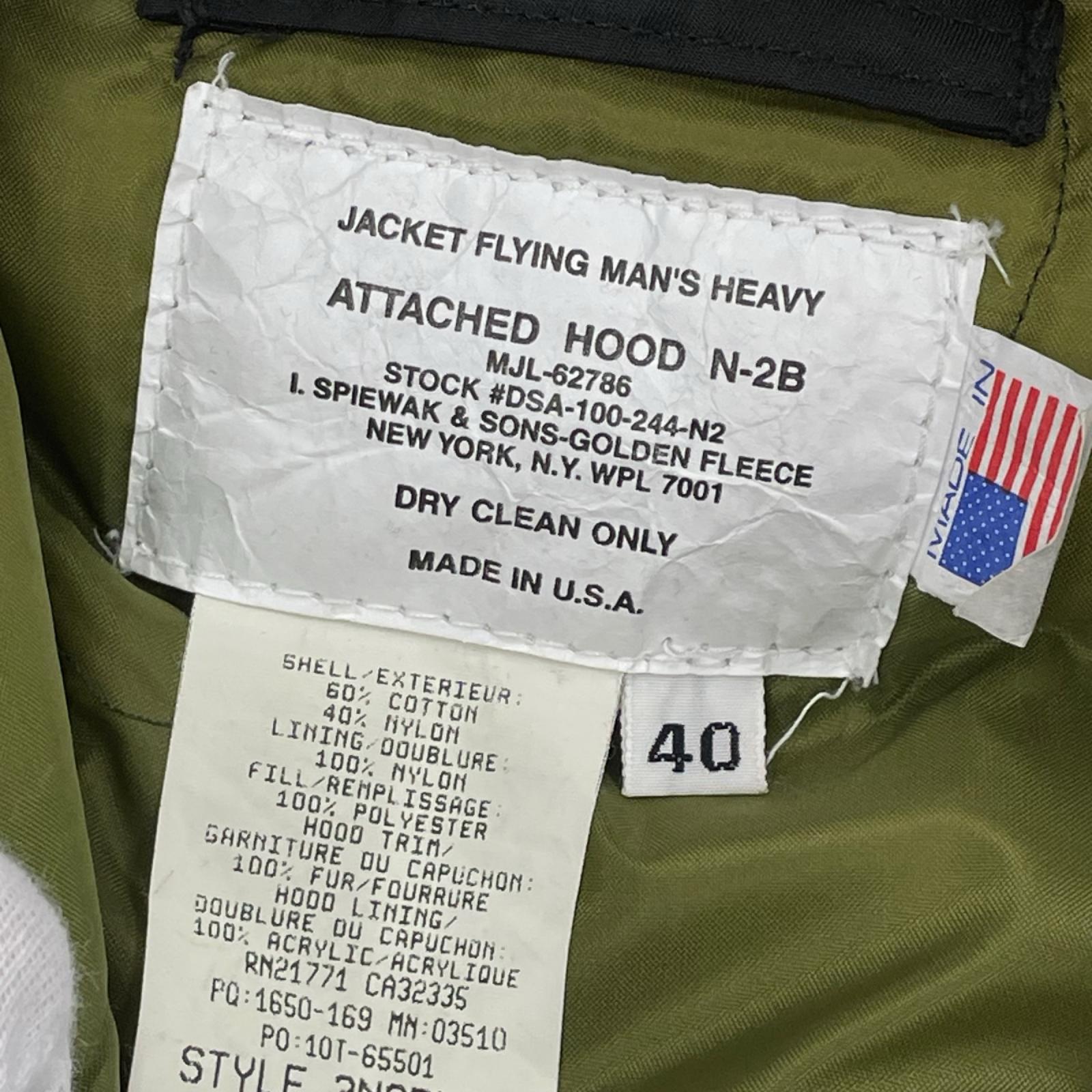 ジャケット GOLDEN FLEECE N-2Bﾌﾗｲﾄｼﾞｬｹｯﾄ USA製 40 ブラック