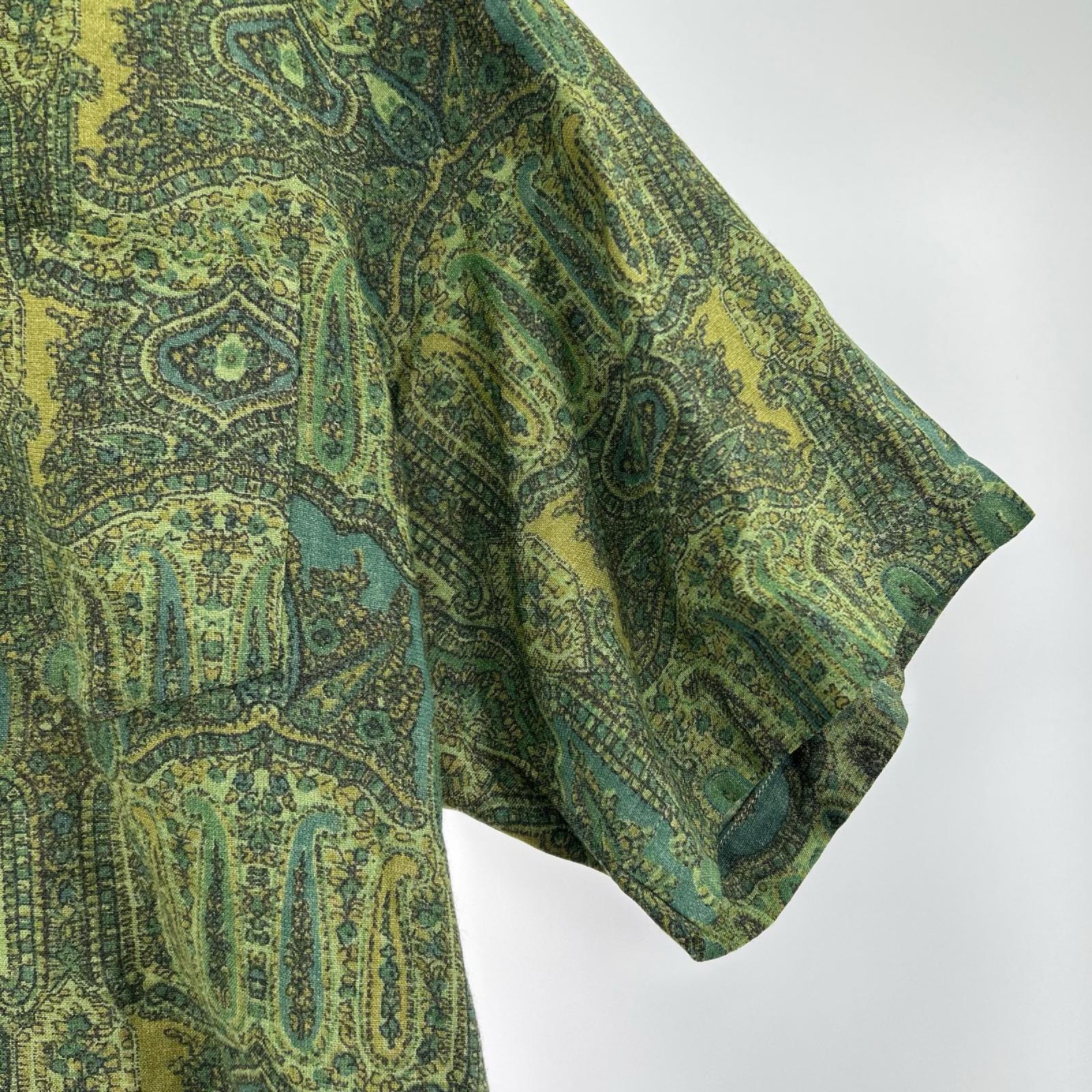 半袖シャツ 60-70s POｼｬﾂ 総柄　ﾍﾟｲｽﾞﾘｰ L グリーン