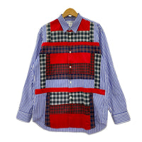 長袖シャツ SHIRT 25AW タータンチェック 切替 ストライプ 青白赤 (M) M マルチカラー