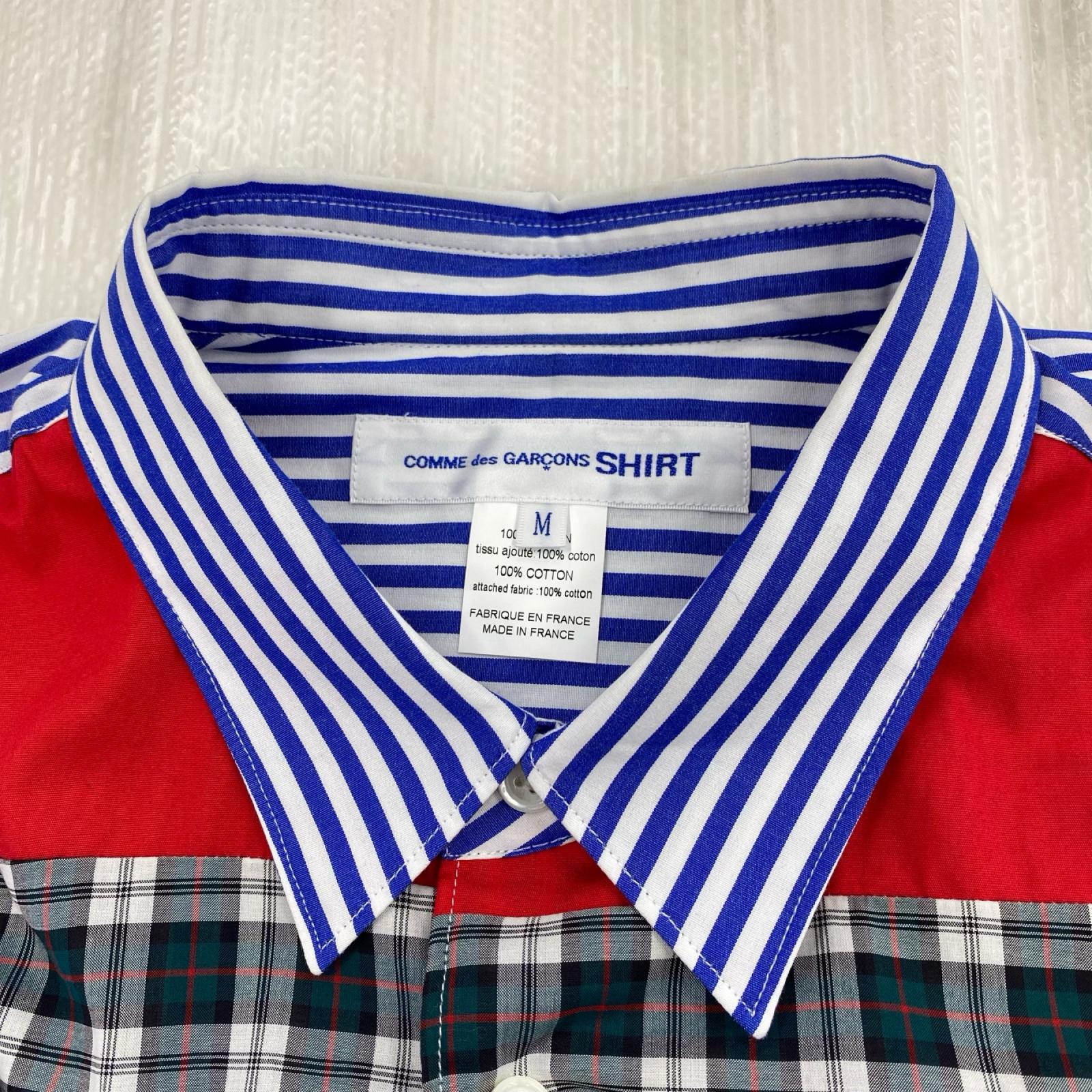長袖シャツ SHIRT 25AW タータンチェック 切替 ストライプ 青白赤 (M) M マルチカラー