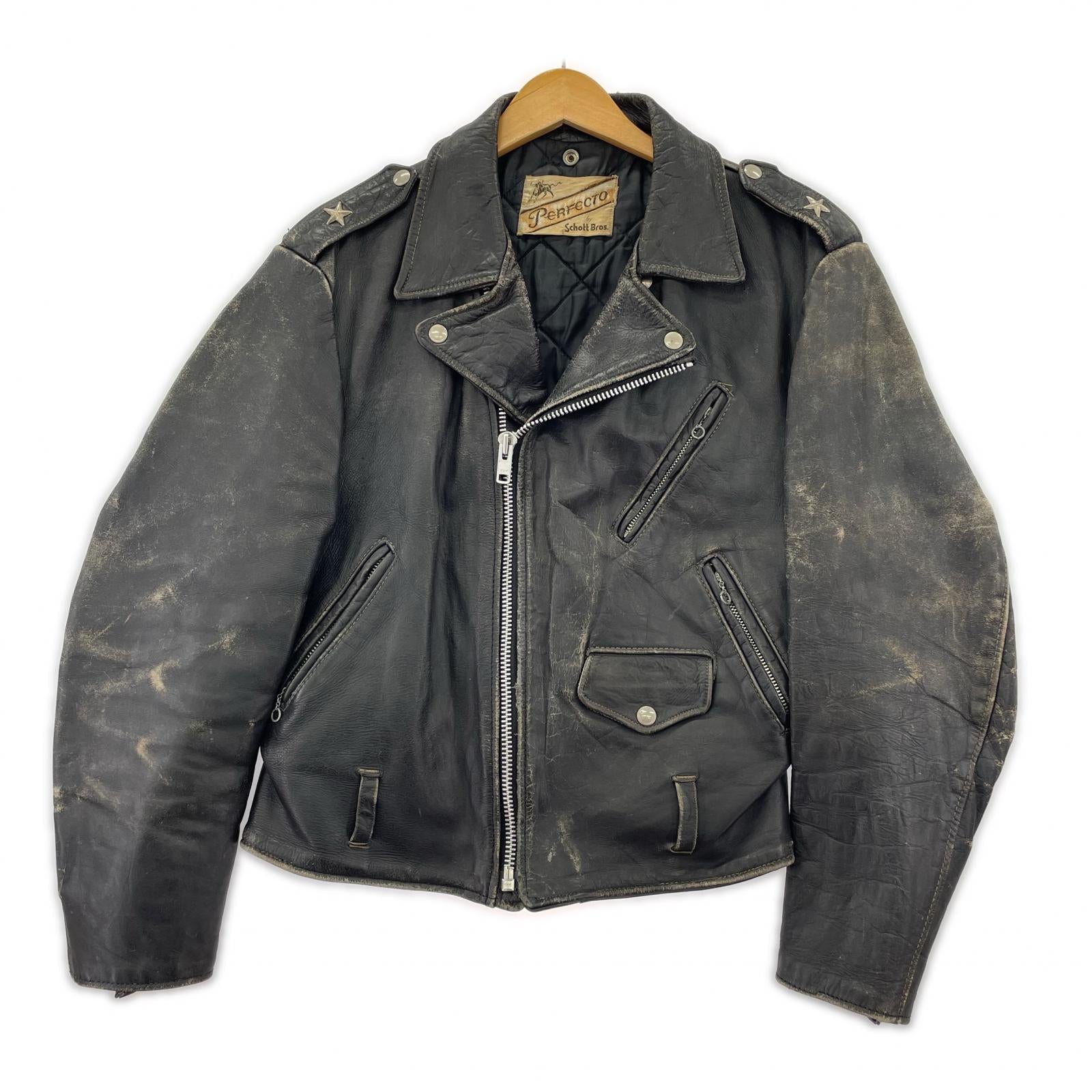 レザージャケット 70s～80s ﾀﾞﾌﾞﾙﾗｲﾀﾞｰｽｼﾞｬｹｯﾄ ﾜﾝｽﾀｰ ｼﾞｯﾌﾟ交換品 ブラック