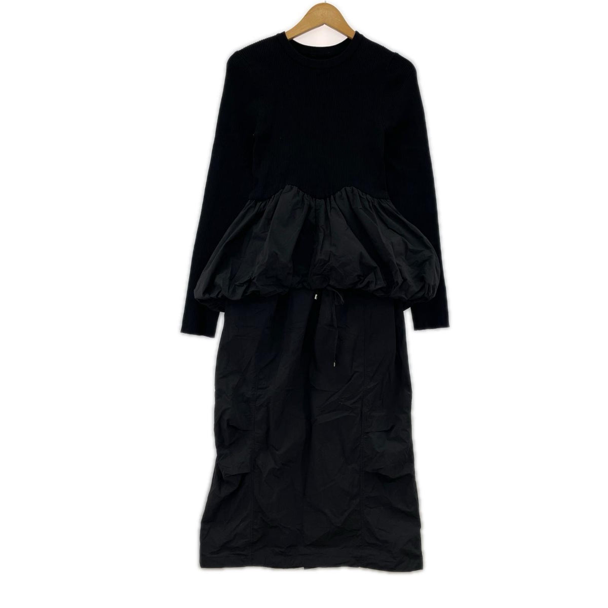 ワンピース AMERI BALLOON DETAIL KNIT DOCKING DRESS S ﾌﾞﾗｯｸ S ブラック