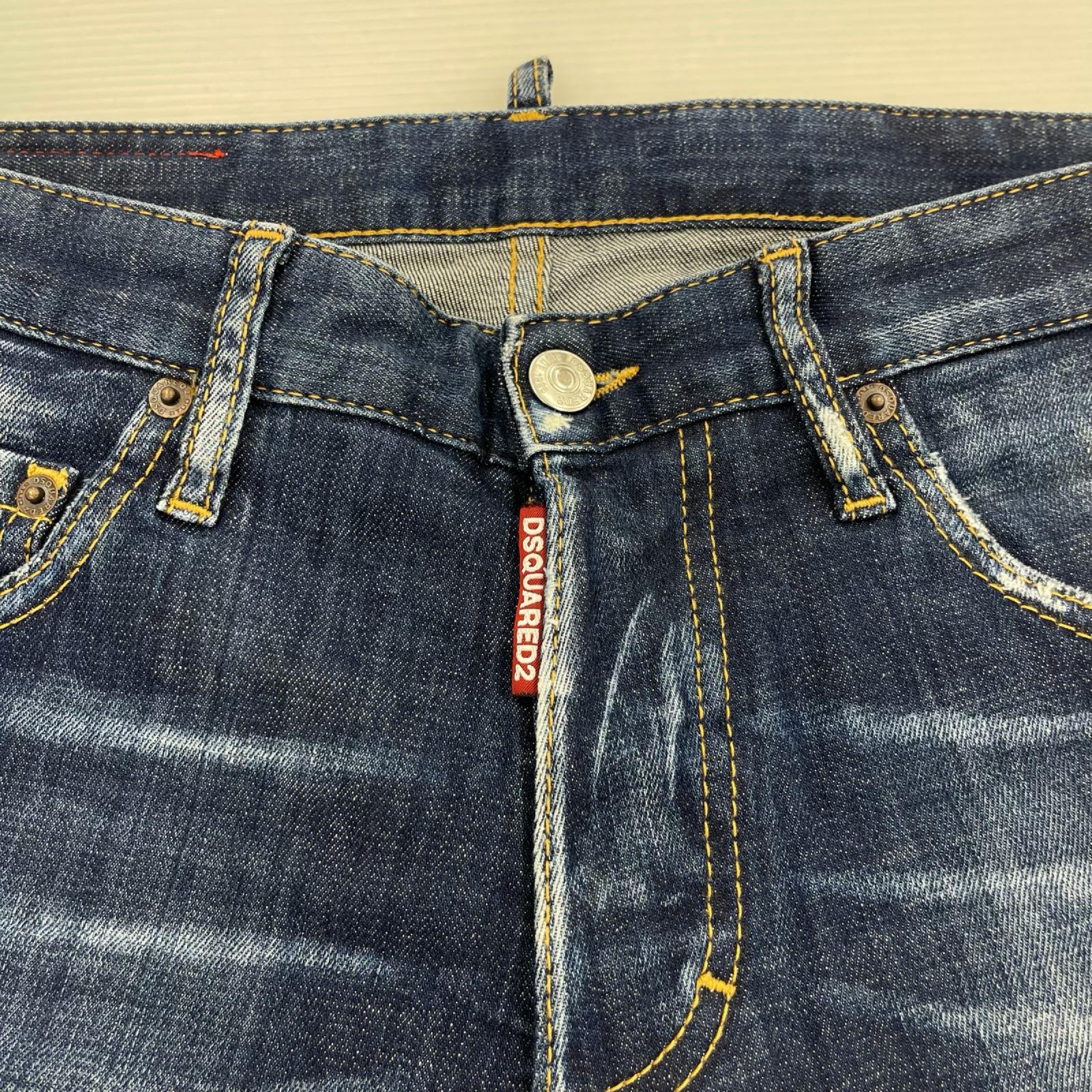 デニムパンツ リペア加工デニム 44 ネイビー